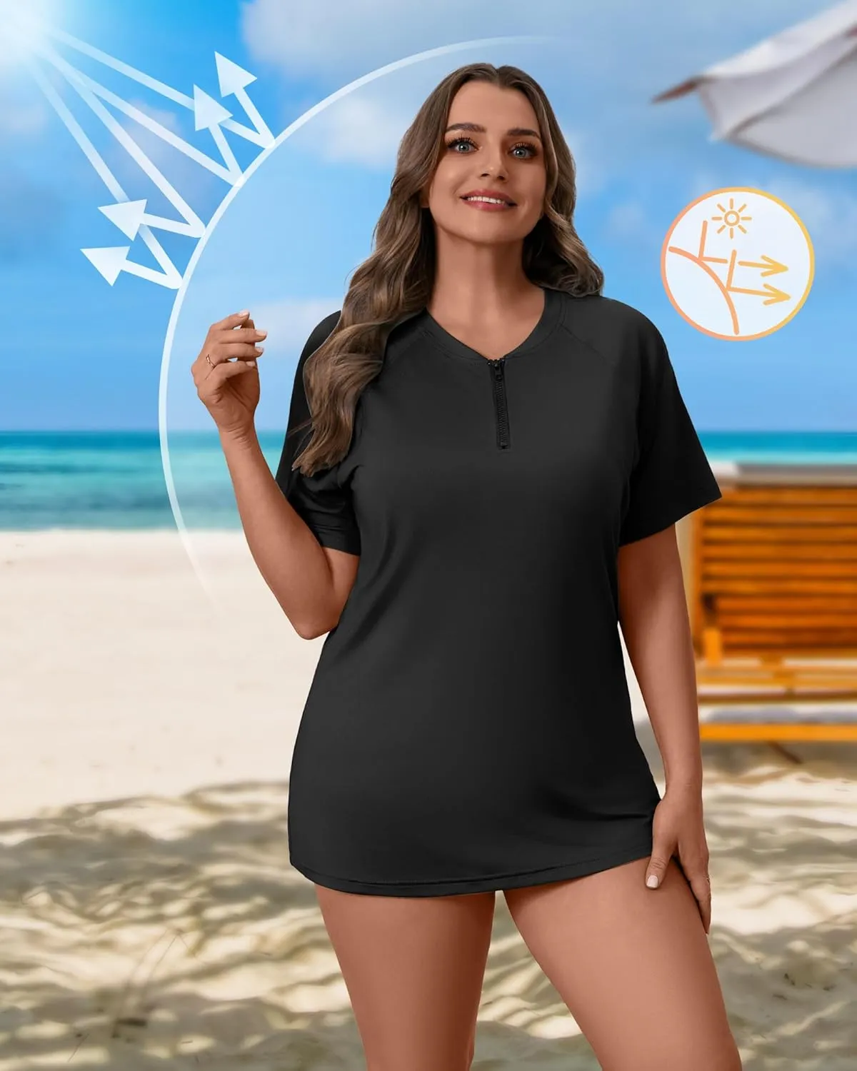 2 Pack Women's Plus Size Quick Dry Rash Guard Half Zip Swimsuit Short Sleeve Swim Shirt Tops Sun Protection