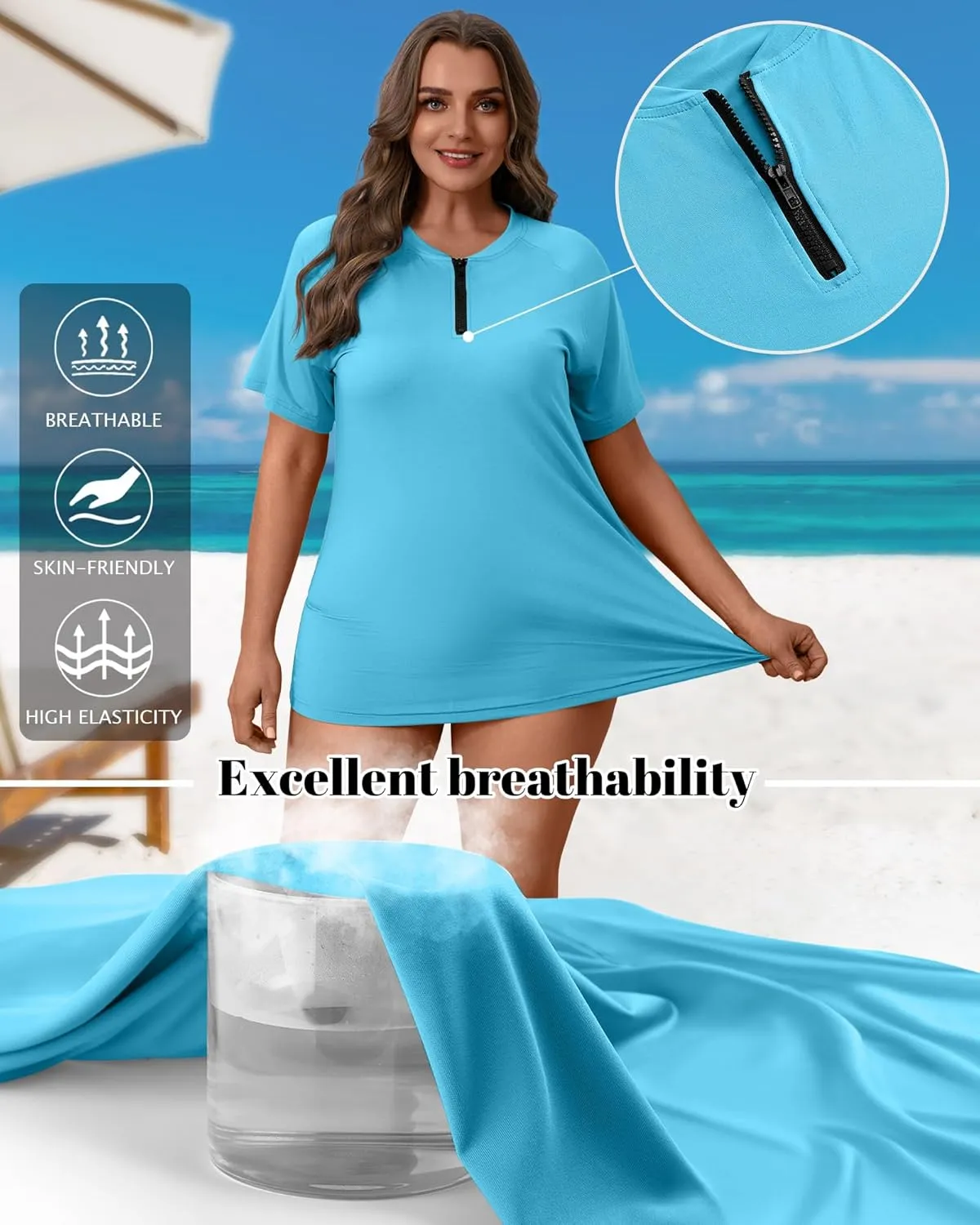 2 Pack Women's Plus Size Quick Dry Rash Guard Half Zip Swimsuit Short Sleeve Swim Shirt Tops Sun Protection