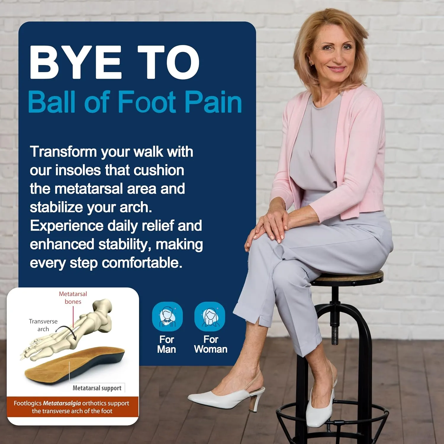 3/4 Length Orthotic Shoe Insoles with Built-in Raise for Ball of Foot Pain, Morton’s Neuroma, Flat Feet - Metatarsalgia (L (Men's 10-11.5, Women's 11.5-13)