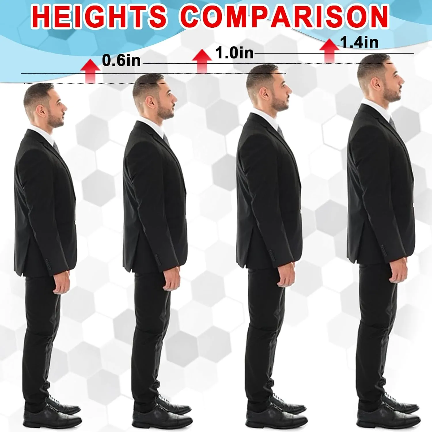 Ailaka Height Increase Insoles for Men Women, Honeycomb Shock Absorbing Cushion Insoles, Replacement Full Length Sports Shoe Height Inserts Height Elevation