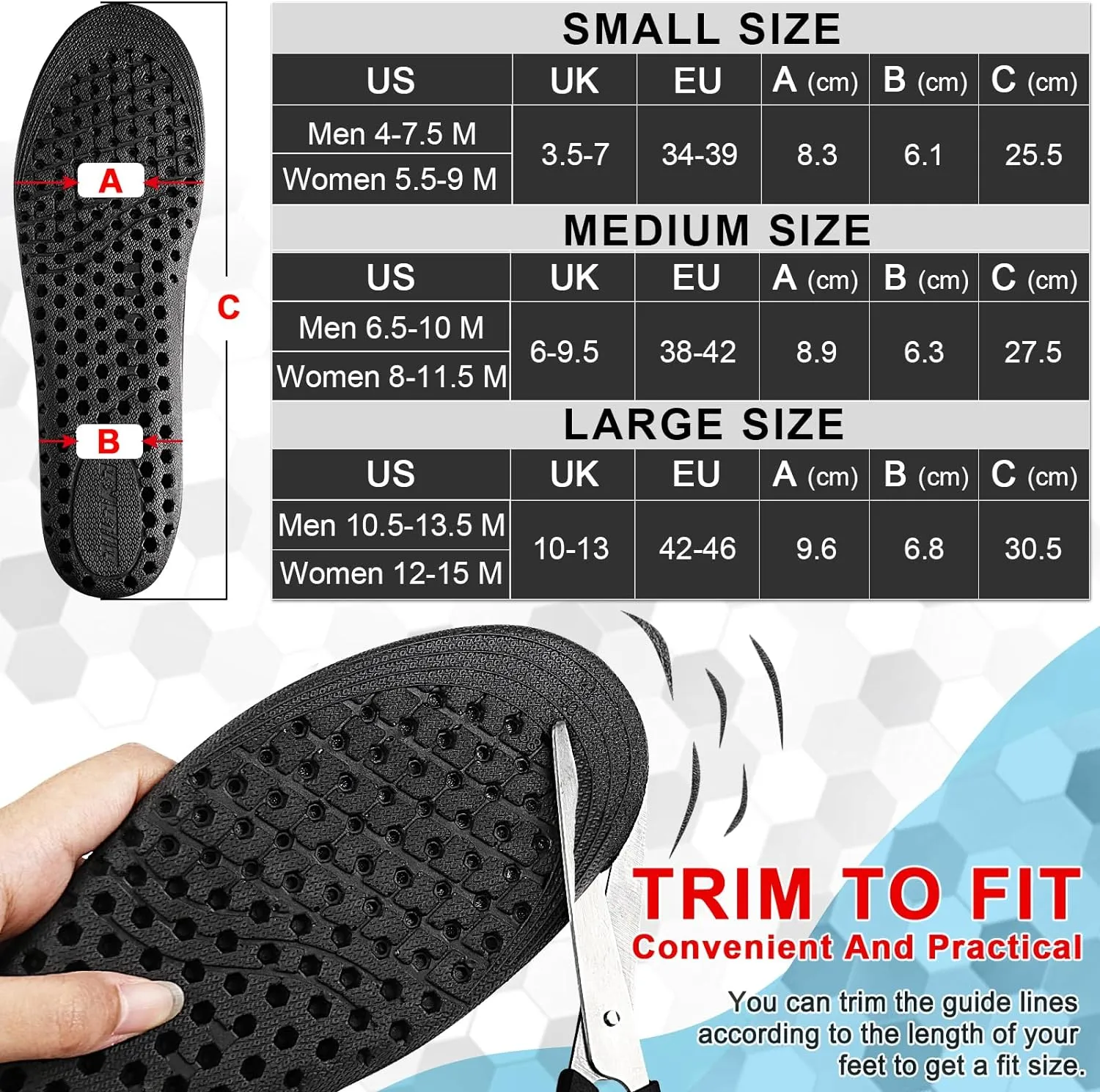 Ailaka Height Increase Insoles for Men Women, Honeycomb Shock Absorbing Cushion Insoles, Replacement Full Length Sports Shoe Height Inserts Height Elevation