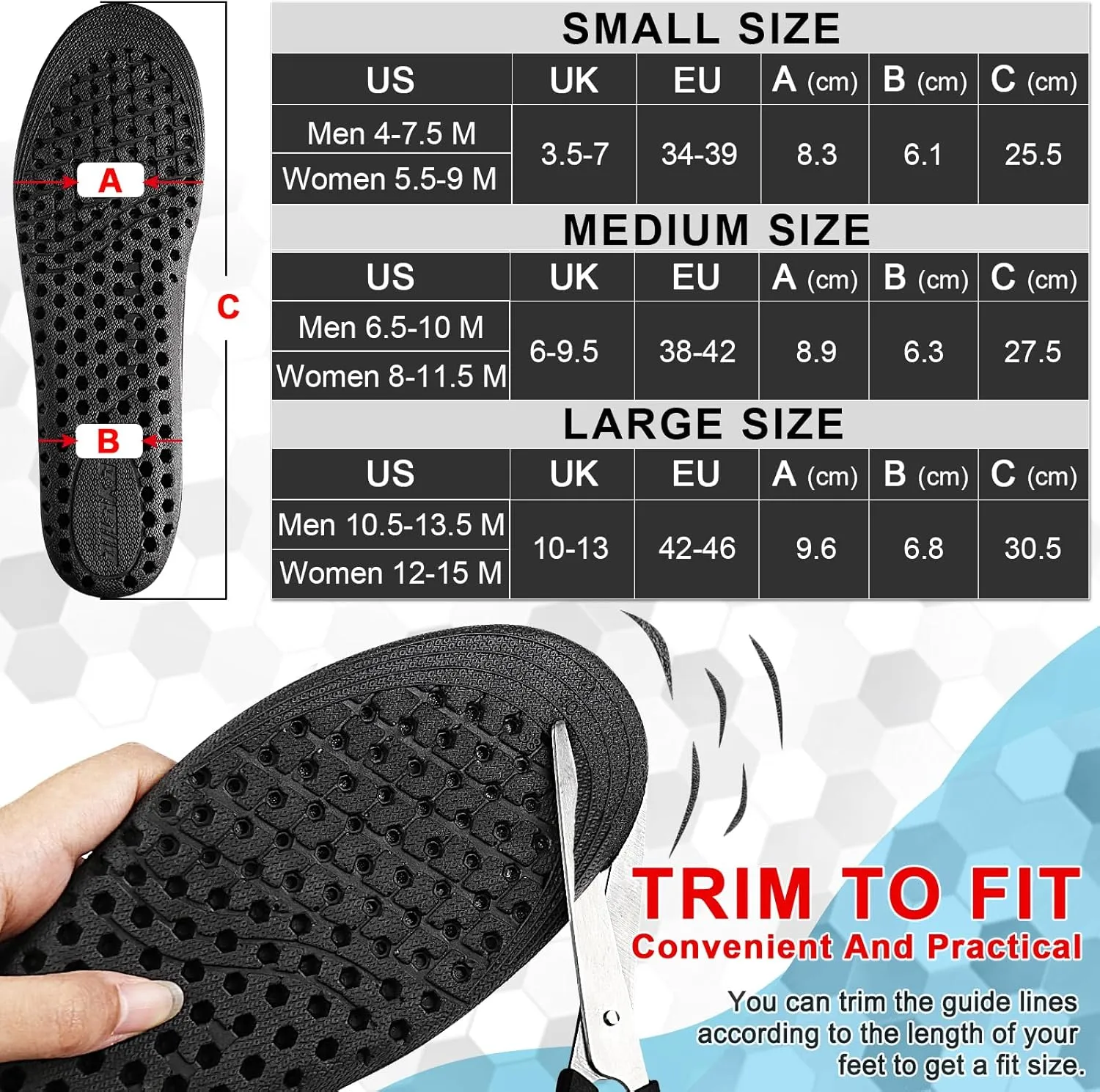 Ailaka Height Increase Insoles for Men Women, Honeycomb Shock Absorbing Cushion Insoles, Replacement Full Length Sports Shoe Height Inserts Height Elevation