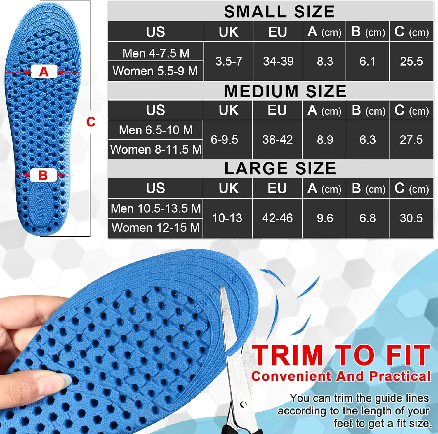 Ailaka Height Increase Insoles for Men Women, Honeycomb Shock Absorbing Cushion Shoe Height Insoles Men Women, Replacement Sports Shoe Inserts