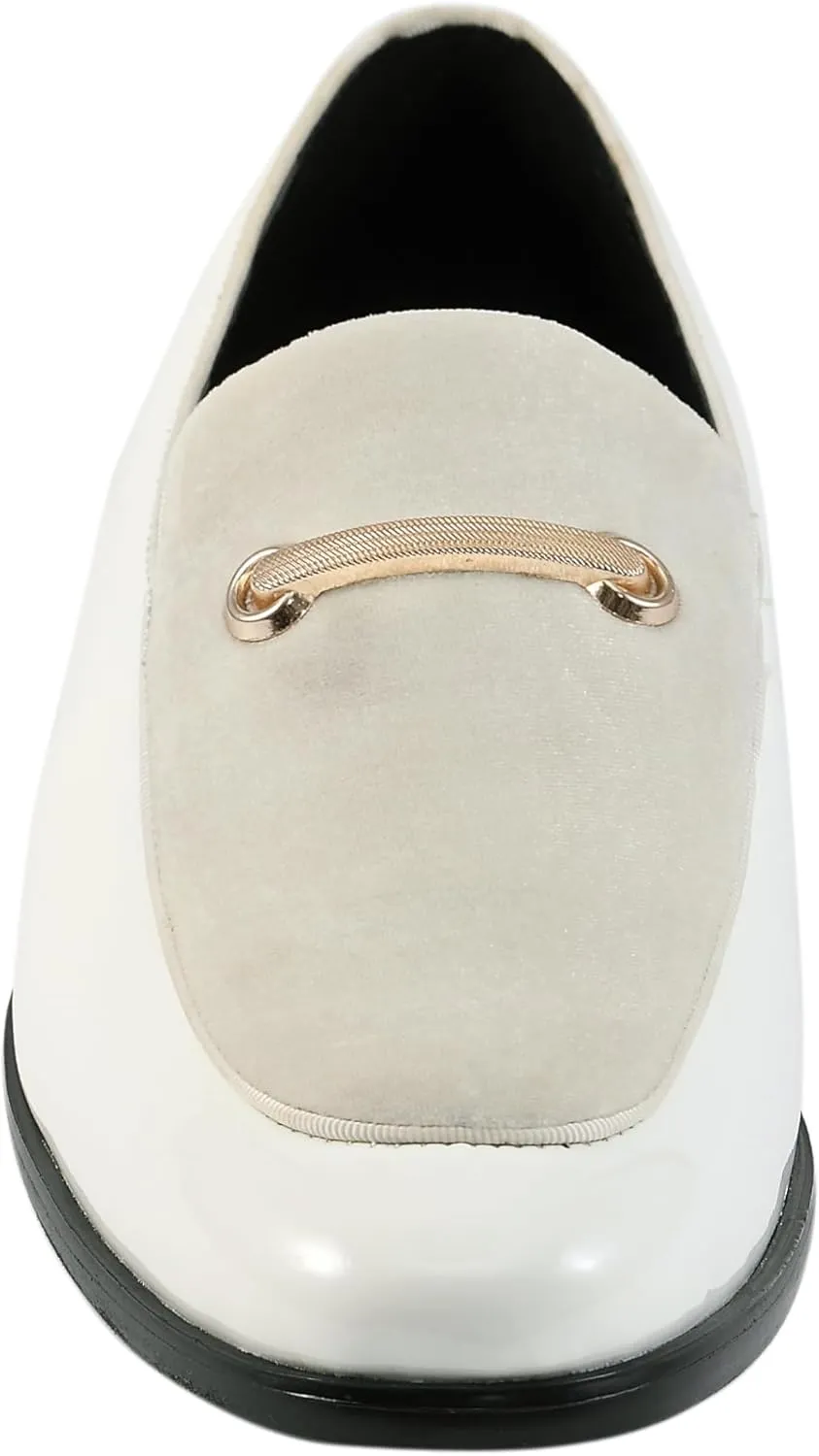 Amali Fay Velvet Men’s Slip-On Shoes with Gold Chain Ornament Dress Shoes for Men Velvet Formal Loafers for Men The Original Smoking Men Tuxedo Dress Shoes