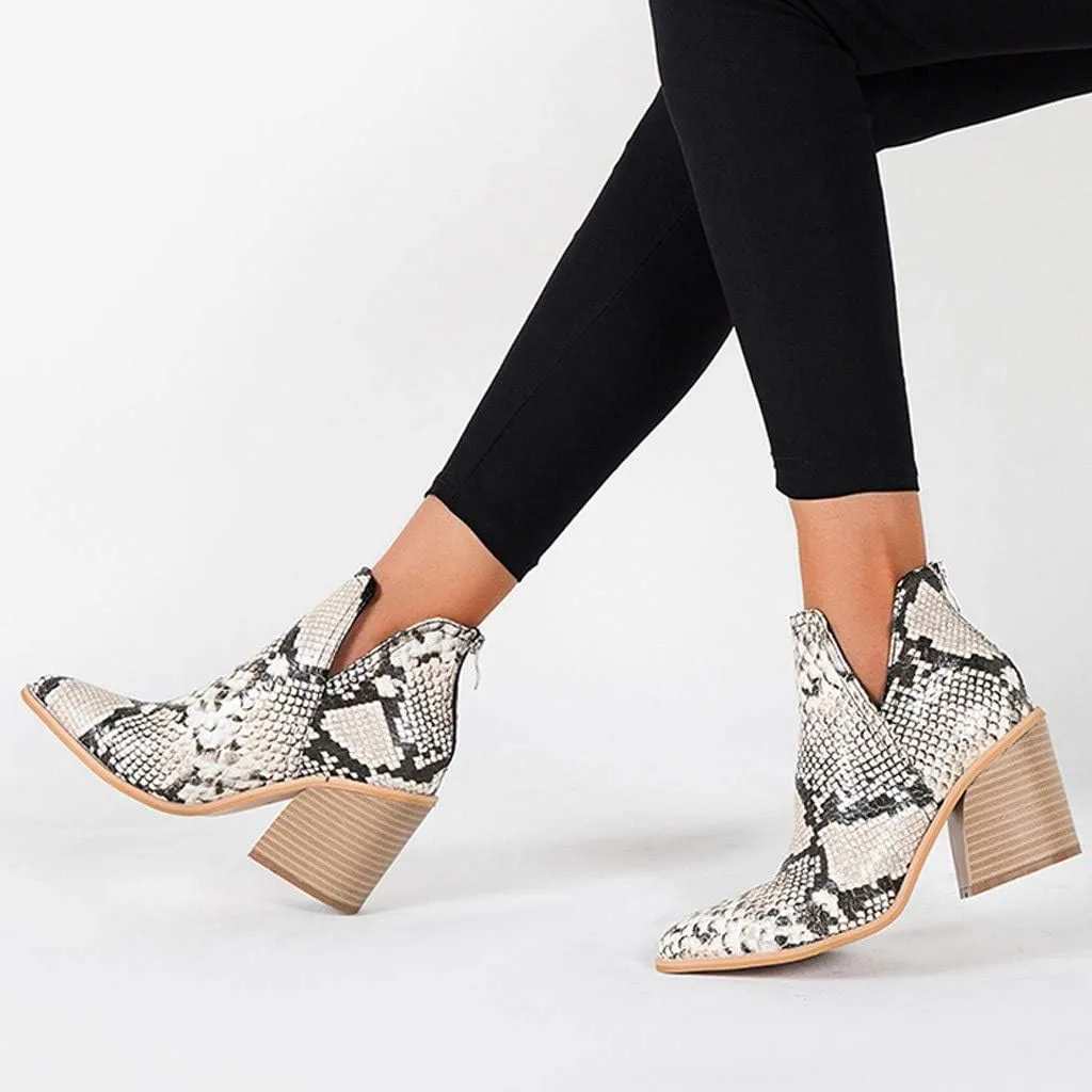 Ankle Booties for Women V Cut,Ankle Boots Pointed Toe Slip On Side Cutout Solid Color Chunky Block Stacked Mid Heel Booties