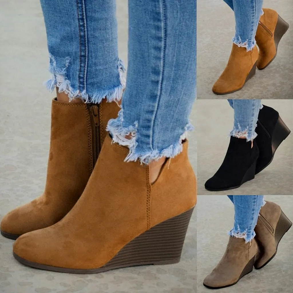 Ankle Booties for Women V Cut,Ankle Boots Pointed Toe Slip On Side Cutout Solid Color Chunky Block Stacked Mid Heel Booties