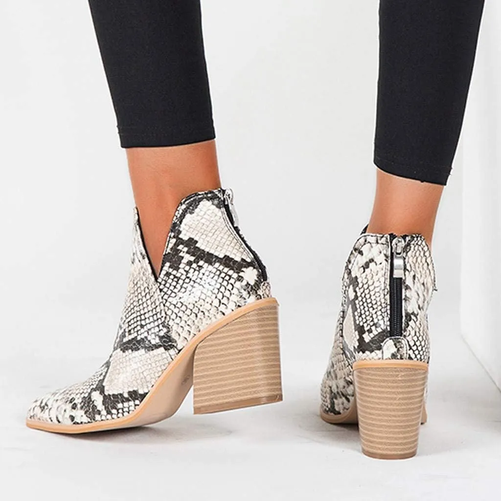 Ankle Booties for Women V Cut,Ankle Boots Pointed Toe Slip On Side Cutout Solid Color Chunky Block Stacked Mid Heel Booties