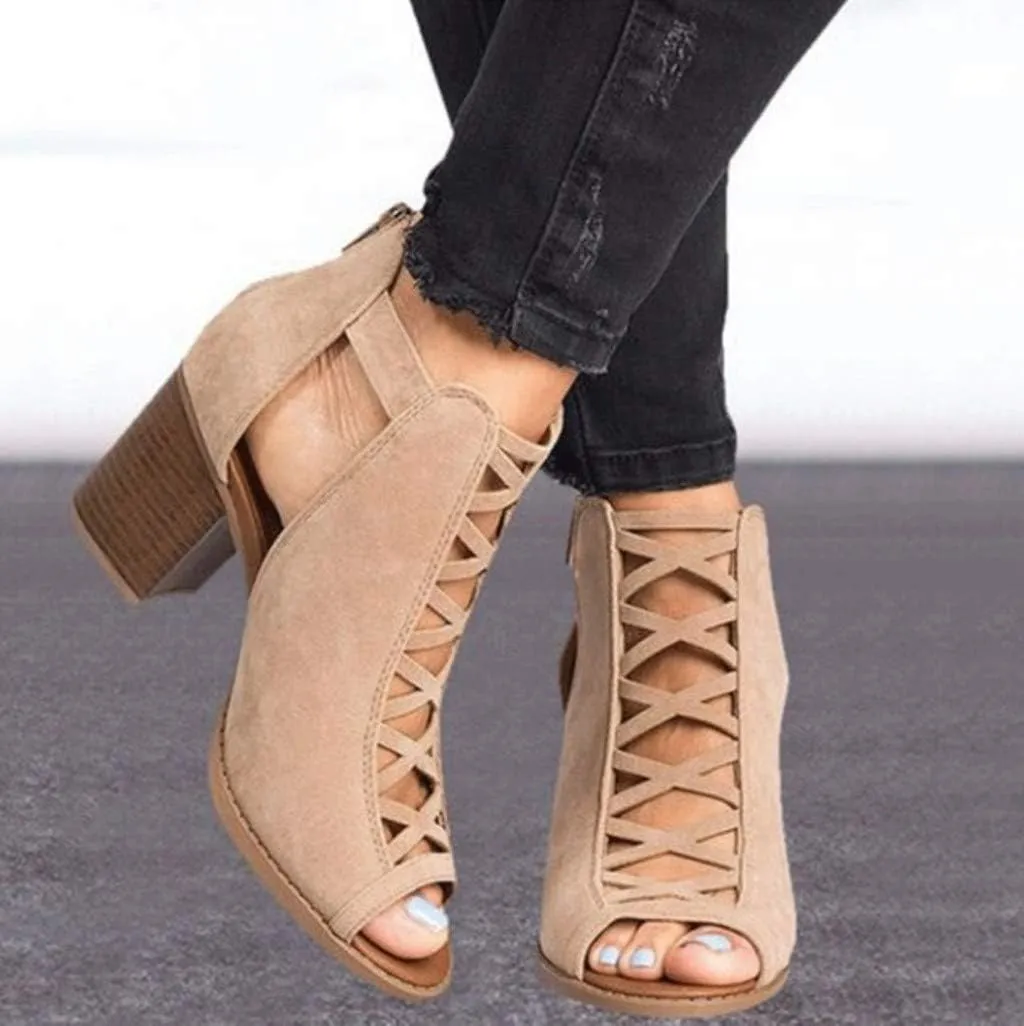 Ankle Boots for Women Low Heel,Summer Caged Gladiator Block Heel Strappy Dress Dressy Sandals Shoes for Women