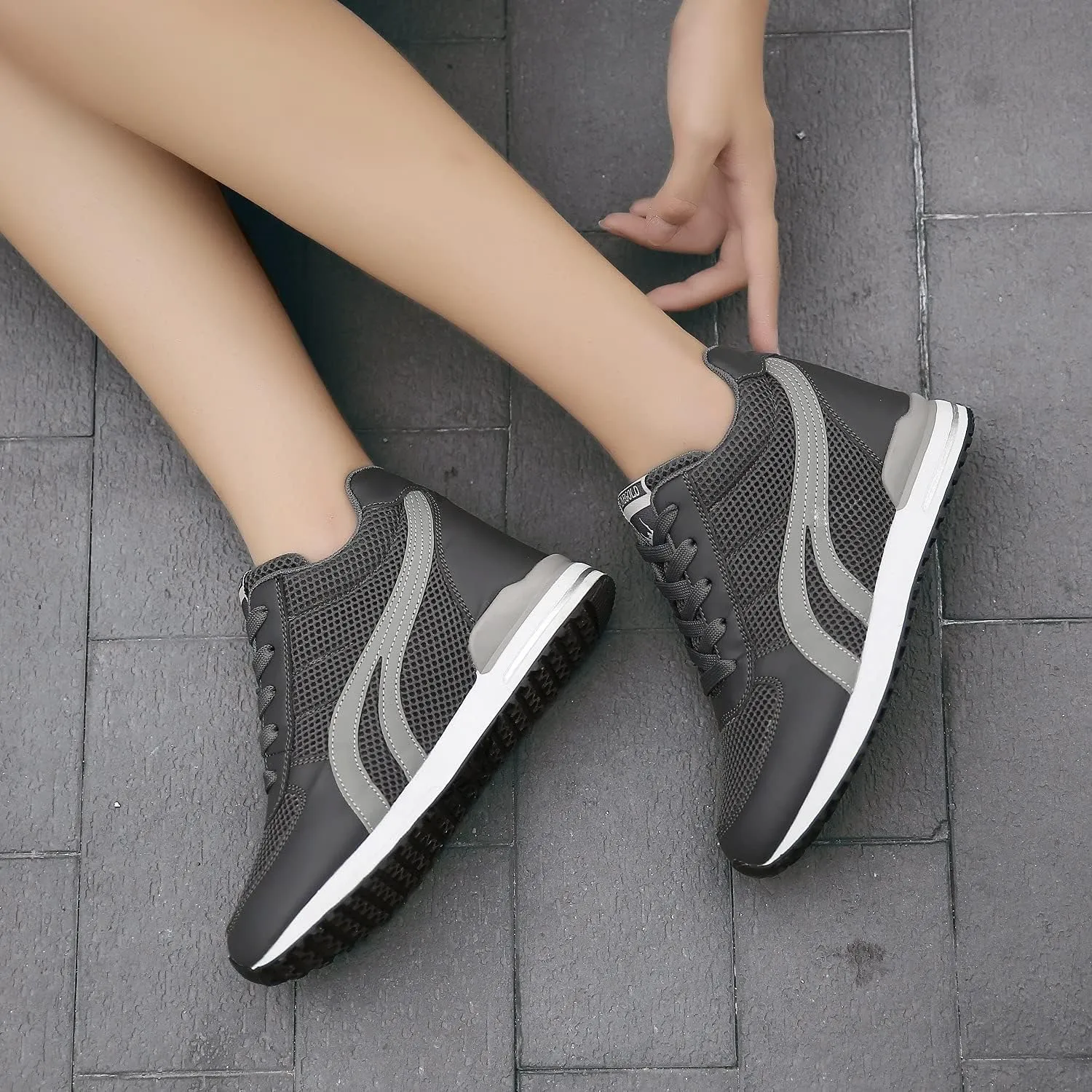 AONEGOLD Women's Hidden Wedge Sneakers High Heeld Lace Up Fashion Lightweight Walking Shoes Platform Sneakers