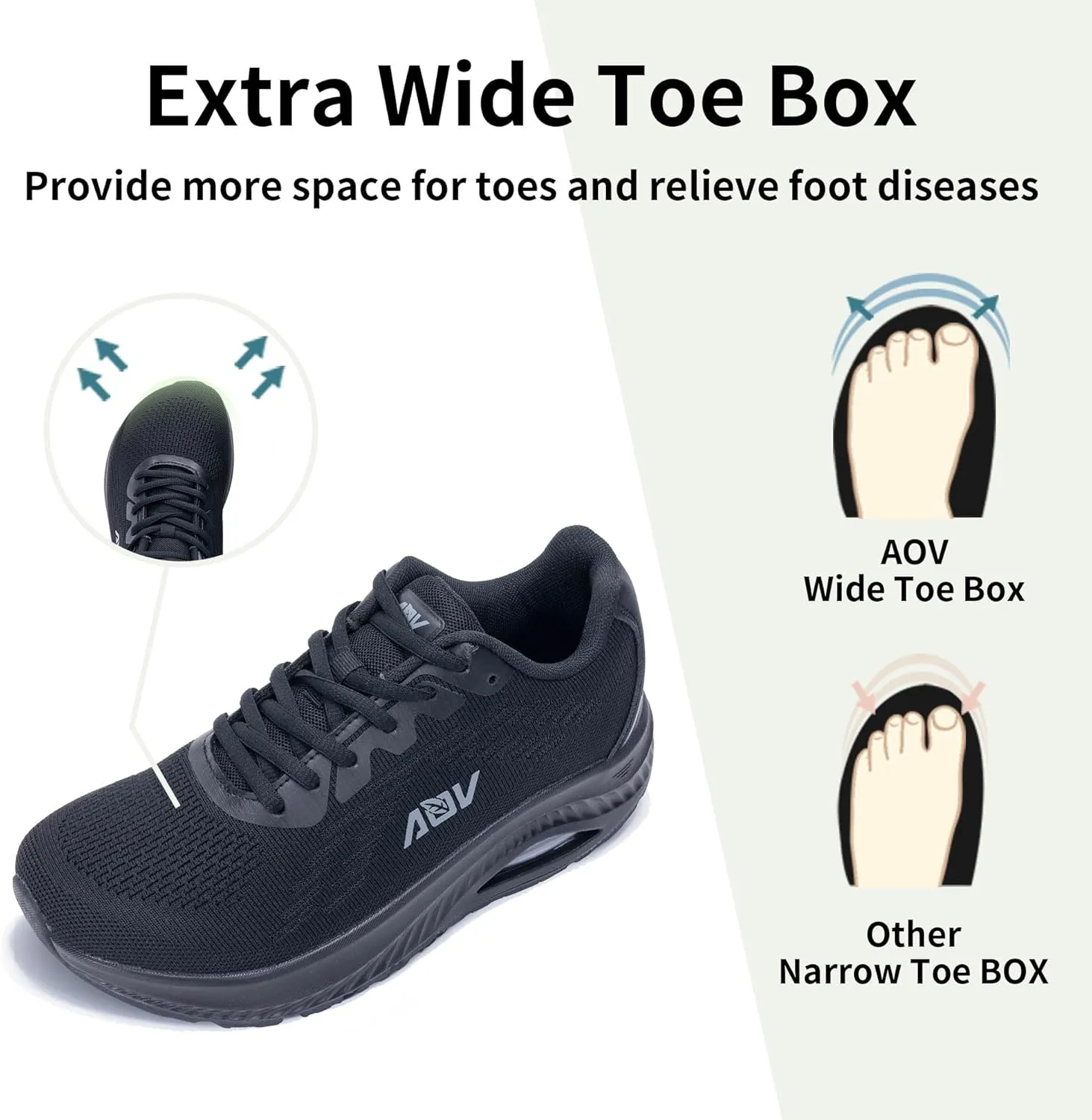 AOV Wide Toe Box Shoes Women Arch Support Walking Shoes for Plantar Fasciitis Orthotic Air Tennis Sneakers