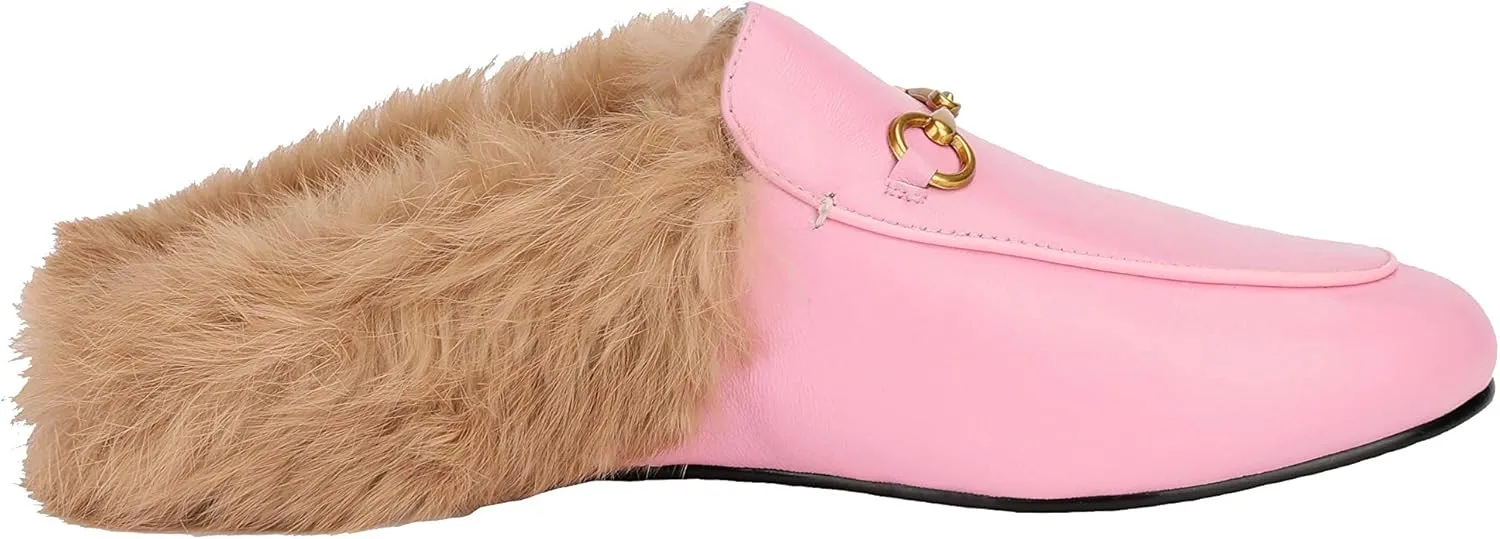 Arqa Fur Mules for Women Comfortable Leather Buckle Mule Flats Furry Padded Backless Loafers Casual Slides Shoes