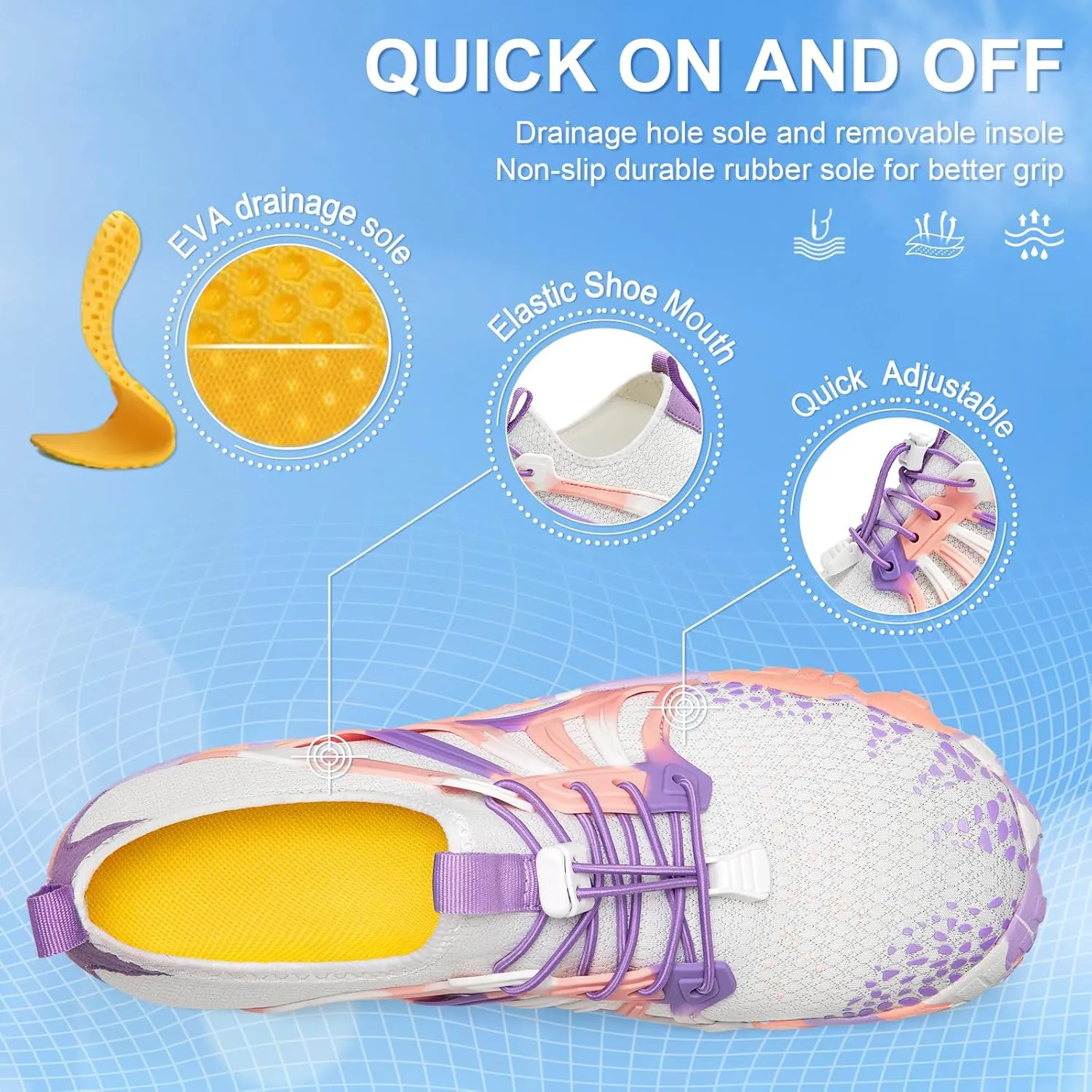 ATHMILE Water Shoes for Women Men Quick-Dry Lightweight Barefoot Beach Pool Aqua Shoes for Swim Hiking Snorkeling Kayak