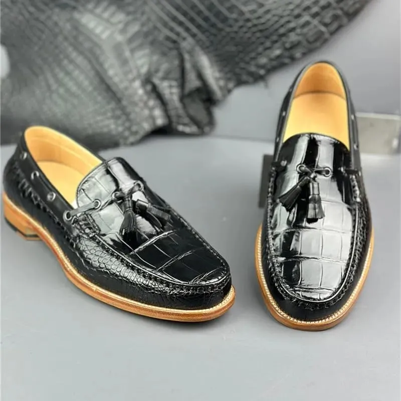 Authentic Crocodile Skin Men's Business Casual Tassel Designer Dress Loafers Genuine Alligator Leather Male Slip-on Boat Shoes