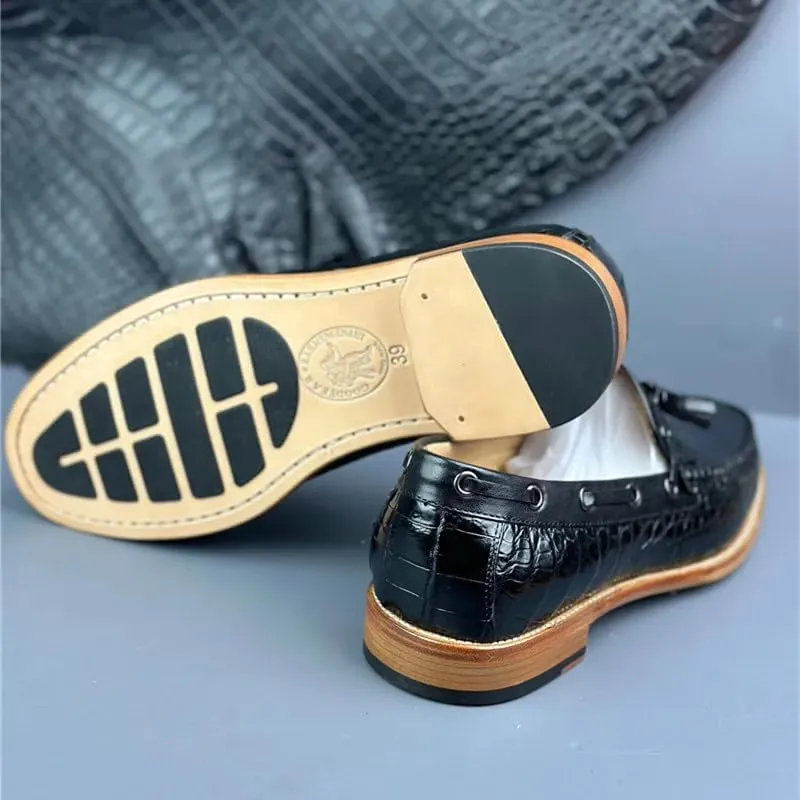 Authentic Crocodile Skin Men's Business Casual Tassel Designer Dress Loafers Genuine Alligator Leather Male Slip-on Boat Shoes