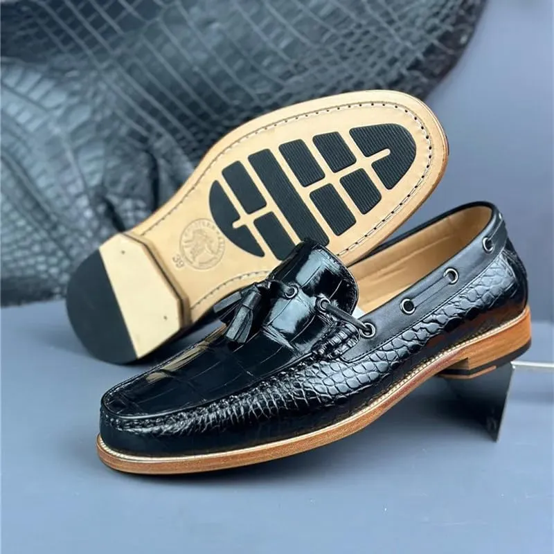 Authentic Crocodile Skin Men's Business Casual Tassel Designer Dress Loafers Genuine Alligator Leather Male Slip-on Boat Shoes