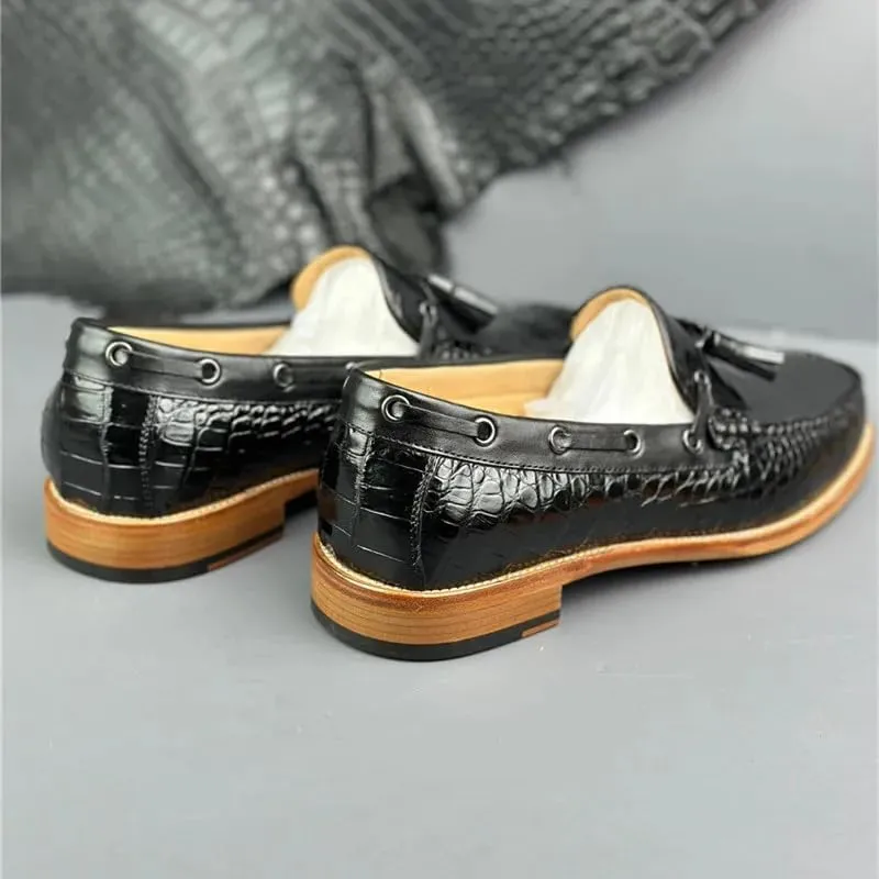 Authentic Crocodile Skin Men's Business Casual Tassel Designer Dress Loafers Genuine Alligator Leather Male Slip-on Boat Shoes