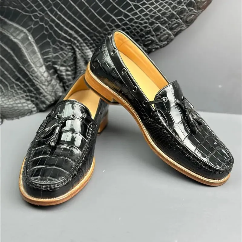 Authentic Crocodile Skin Men's Business Casual Tassel Designer Dress Loafers Genuine Alligator Leather Male Slip-on Boat Shoes