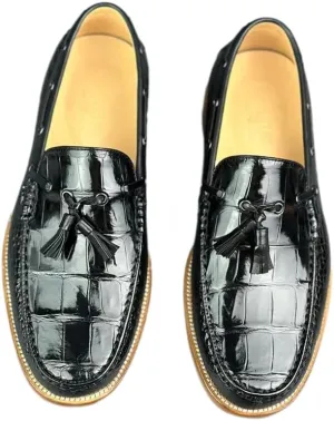 Authentic Crocodile Skin Men's Business Casual Tassel Designer Dress Loafers Genuine Alligator Leather Male Slip-on Boat Shoes