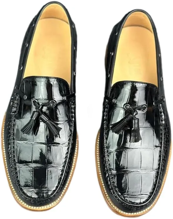 Authentic Crocodile Skin Men's Business Casual Tassel Designer Dress Loafers Genuine Alligator Leather Male Slip-on Boat Shoes