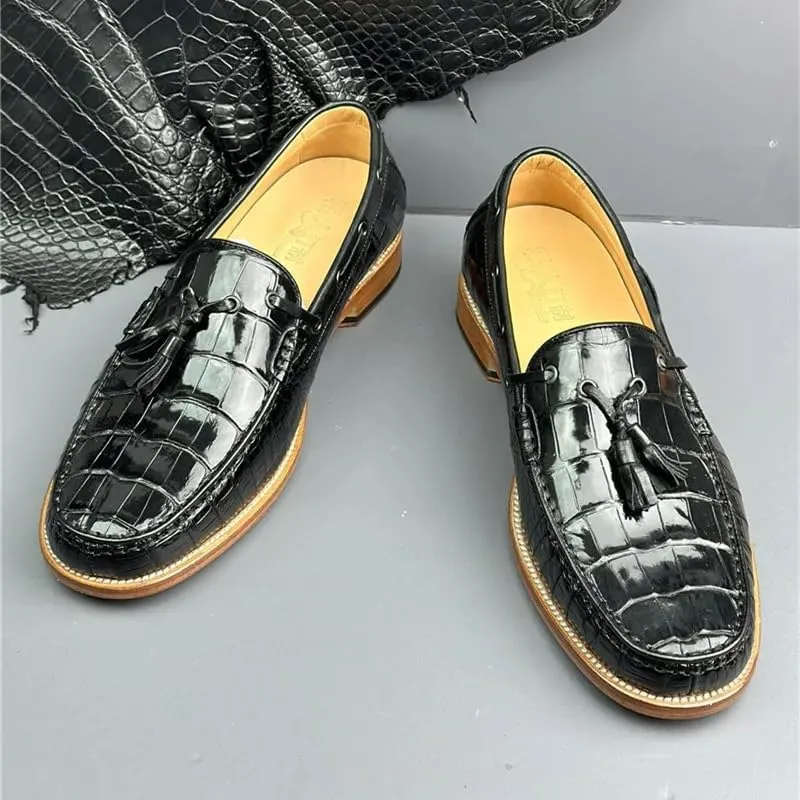 Authentic Crocodile Skin Men's Business Casual Tassel Designer Dress Loafers Genuine Alligator Leather Male Slip-on Boat Shoes