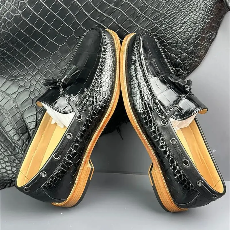 Authentic Crocodile Skin Men's Business Casual Tassel Designer Dress Loafers Genuine Alligator Leather Male Slip-on Boat Shoes