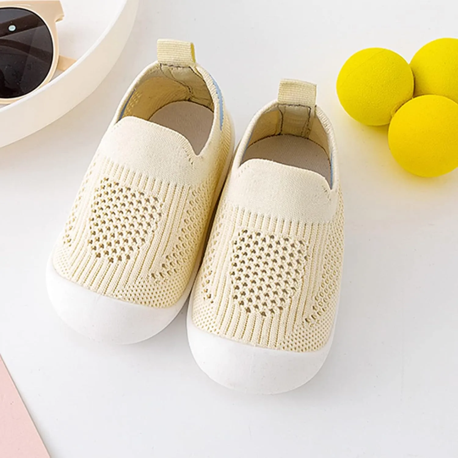 Baby First-Walking Shoes 1-4 Years Kid Shoes Trainers Toddler Infant Boys Girls Soft Sole Non Slip Cotton Canvas Mesh Breathable Slip-on Sneakers (Beige, 9 Months)
