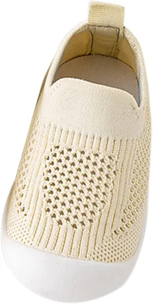 Baby First-Walking Shoes 1-4 Years Kid Shoes Trainers Toddler Infant Boys Girls Soft Sole Non Slip Cotton Canvas Mesh Breathable Slip-on Sneakers (Beige, 9 Months)