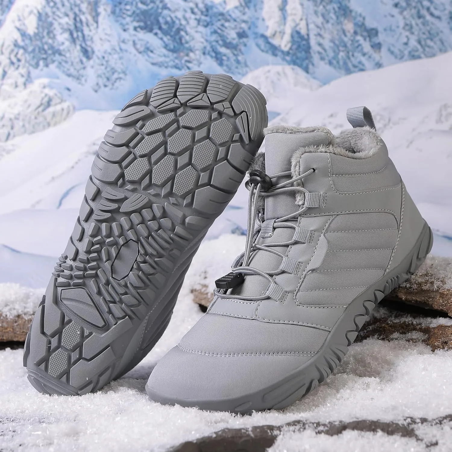 Barefoot Hiking Boots Women Waterproof Winter Barefoot Boots Insulated Warm Walking Hiking Boots for Women Trail Running Healthy Non-Slip Drop Zero Sole Wide Toe Box Comfortable Sneakers