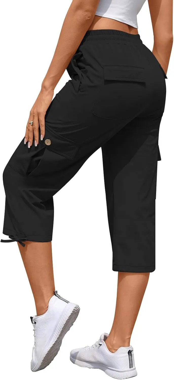 Bestbee Cargo Capris Hiking Pants for Women, Lightweight Quick Dry Outdoor Athletic Travel Casual Trousers with 6 Pockets