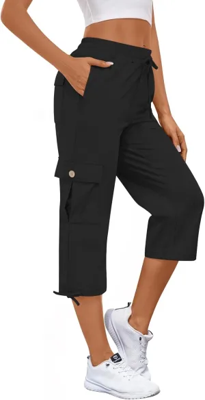 Bestbee Cargo Capris Hiking Pants for Women, Lightweight Quick Dry Outdoor Athletic Travel Casual Trousers with 6 Pockets