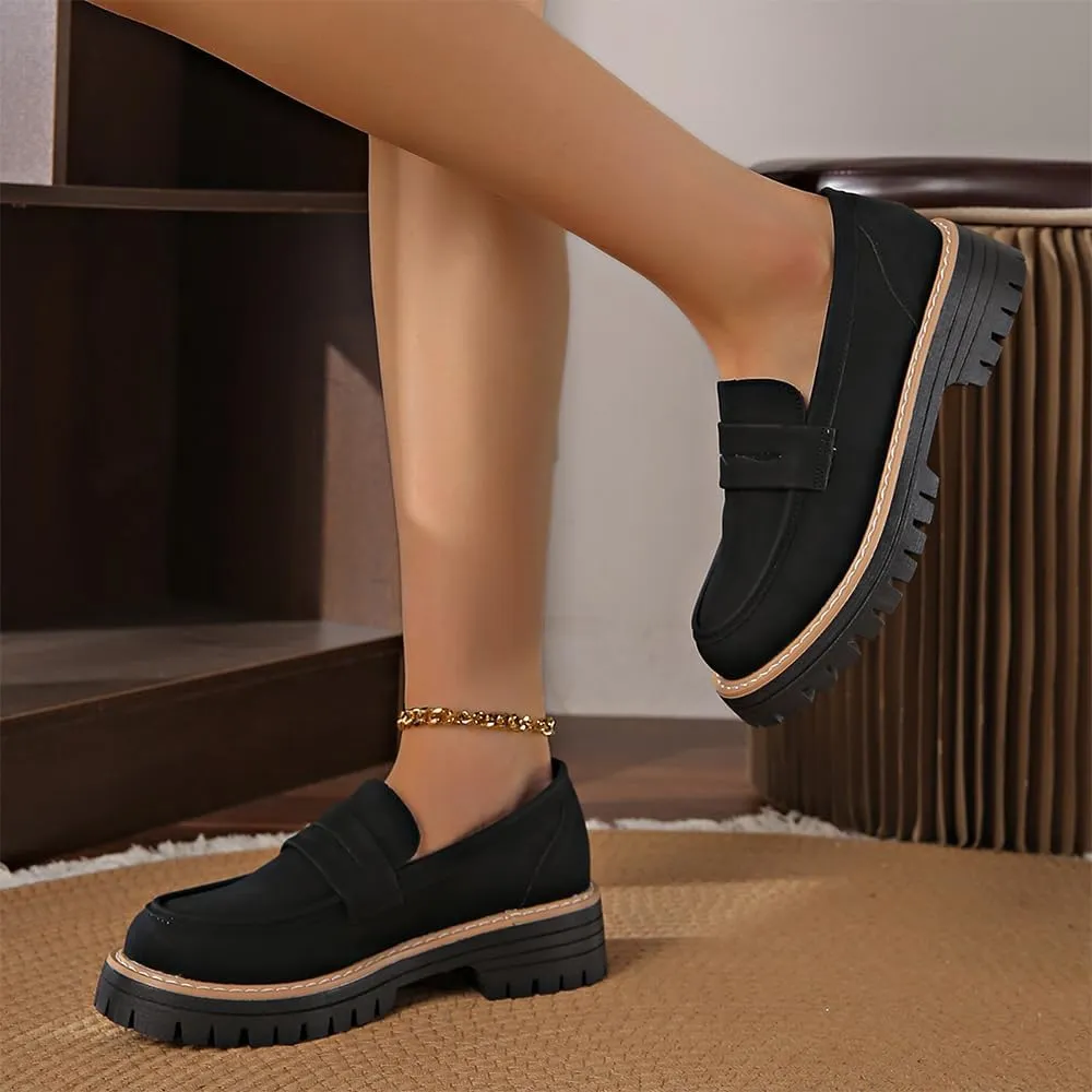 Bootara Loafers Women,Women's Platform Penny Loafers Slip On-Suede Chunky Dress Shoes Casual Business