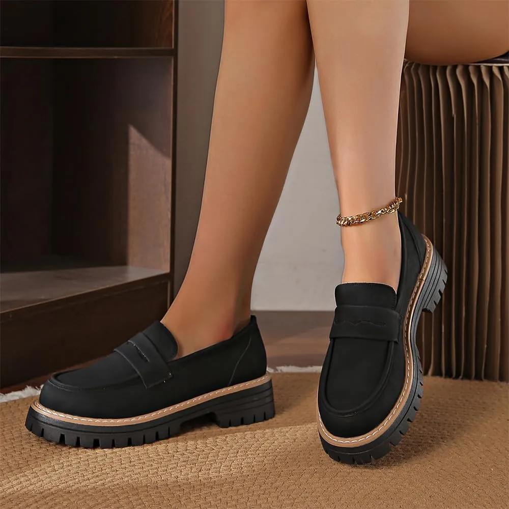 Bootara Loafers Women,Women's Platform Penny Loafers Slip On-Suede Chunky Dress Shoes Casual Business