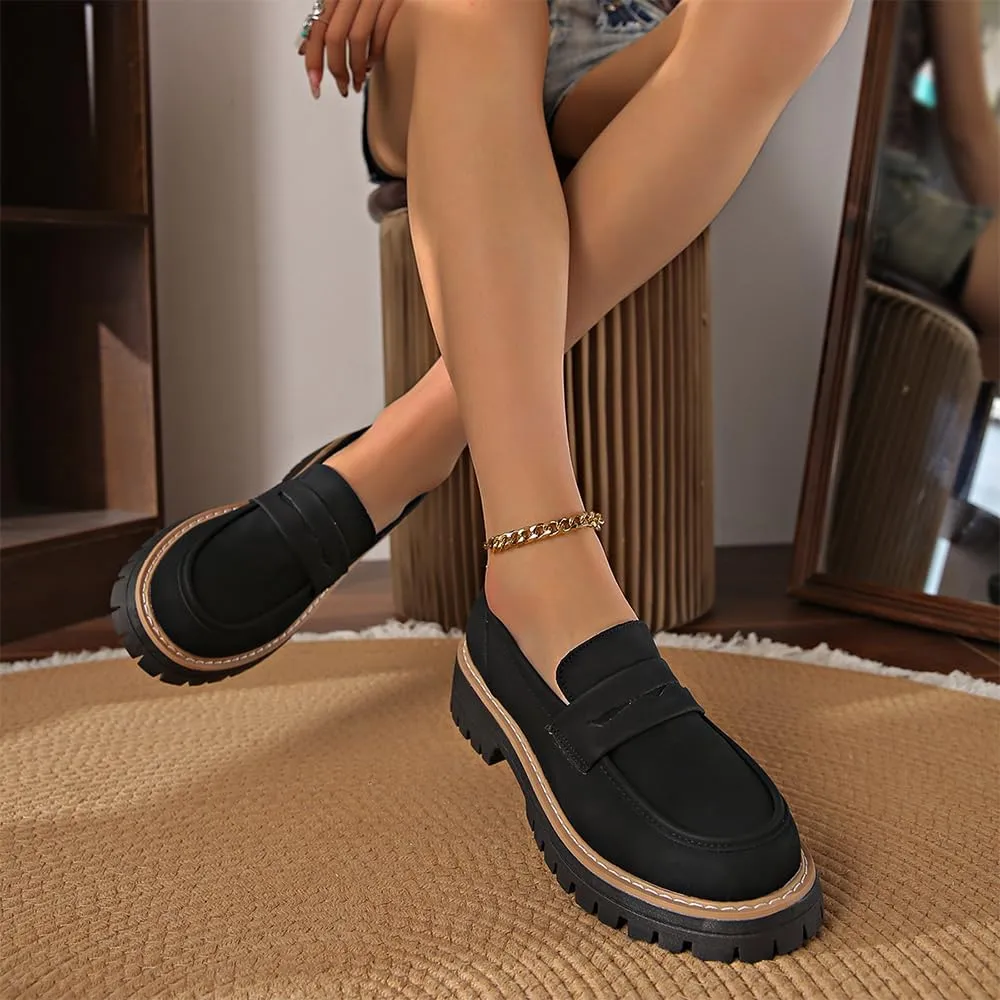 Bootara Loafers Women,Women's Platform Penny Loafers Slip On-Suede Chunky Dress Shoes Casual Business