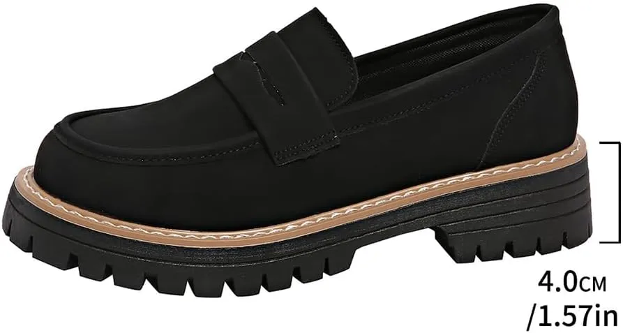 Bootara Loafers Women,Women's Platform Penny Loafers Slip On-Suede Chunky Dress Shoes Casual Business
