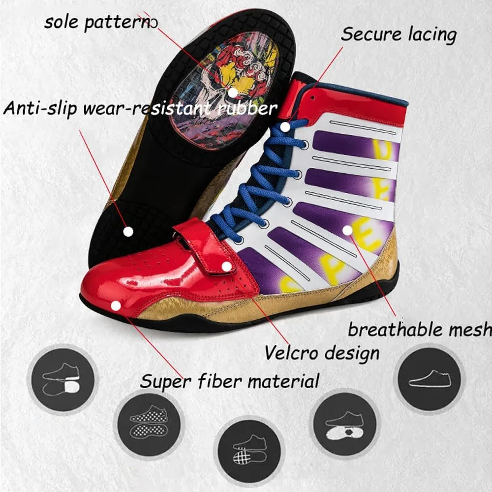 Boxing Shoes Unisex high-top Men's women's Pro Wrestling Shoes Boxing Footwear Fitness Training Boxing Boots Teens Muay Thai Kickboxing Sparring Boxers Trainers Martial Arts Shoes Breathable,35-47 EU