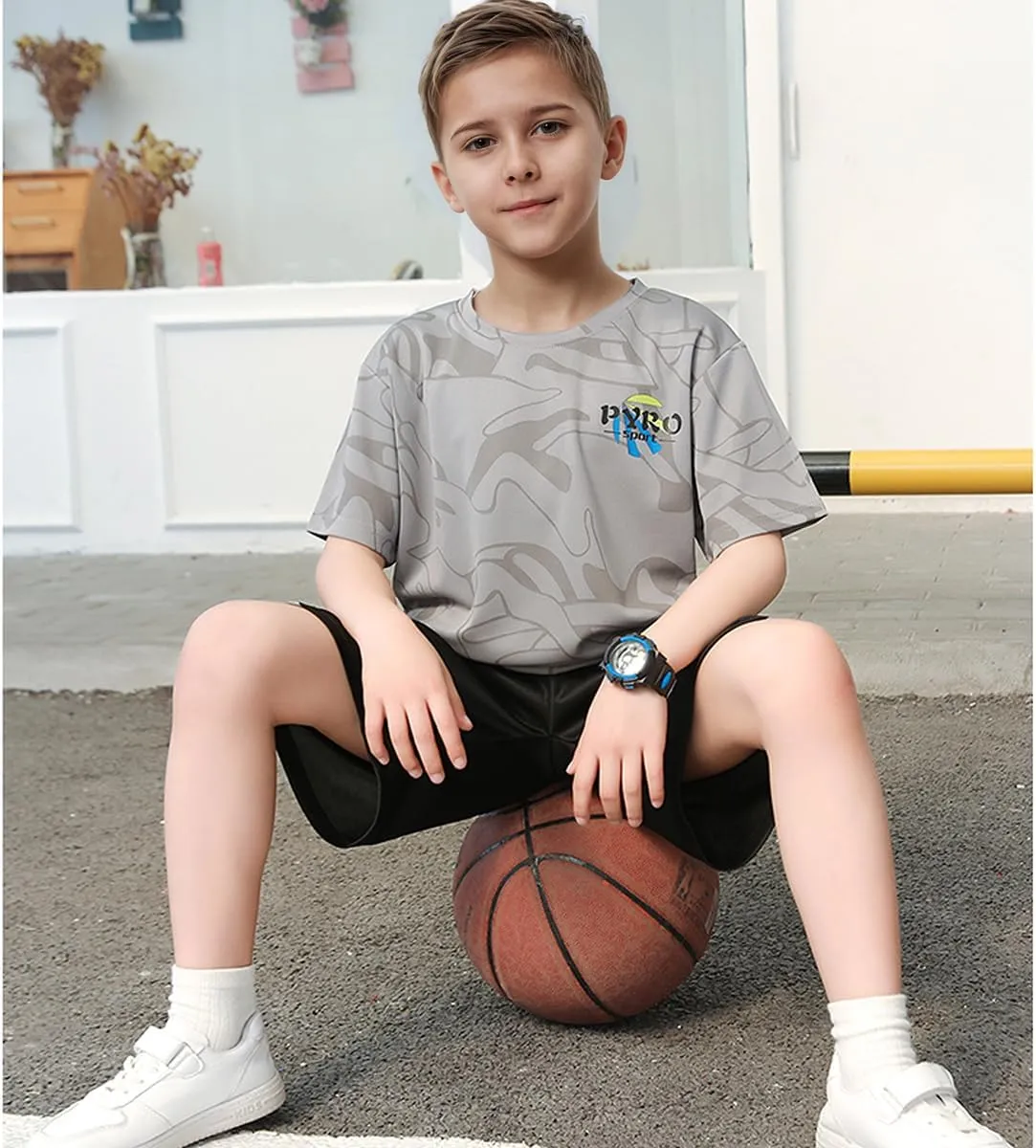 Boys Athletic Short Sets Toddler Quick-Dry Mesh T-Shirt Shorts Outfits Youth 5-13 Y Lightweight Sports School Clothes