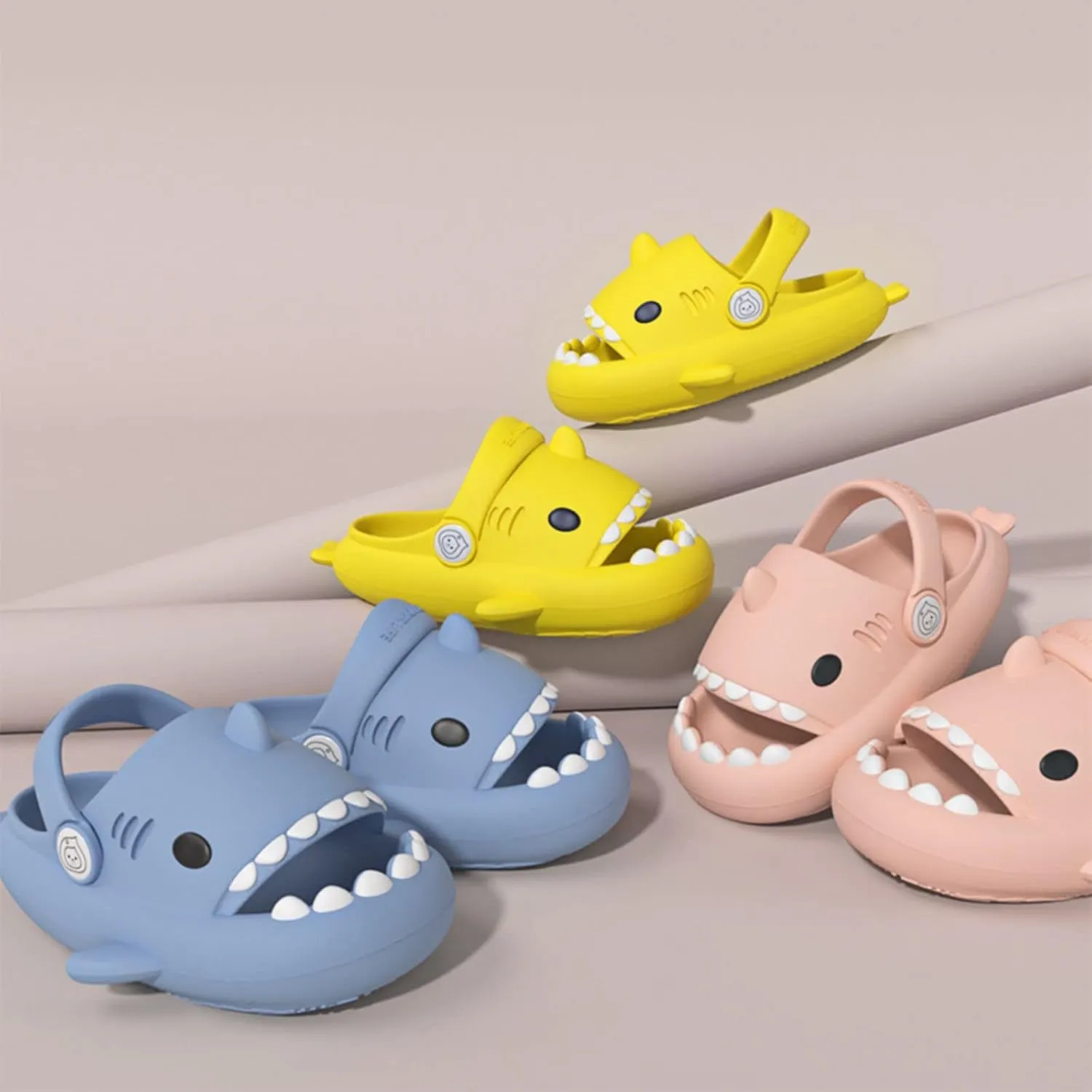 Boys Girl Cloud Shark Slides Non-Slip Novelty Open Toe Sandals Extremely Comfy Cushioned Thick Sole Indoor & Outdoor Cute Cartoon Shower Slippers