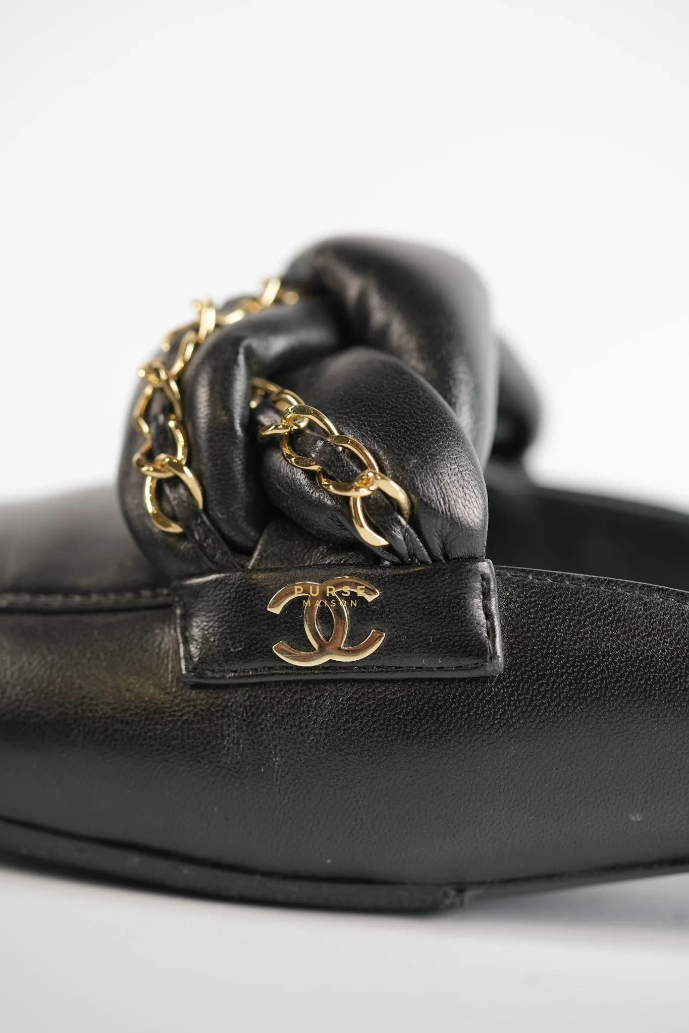Braided Chain Mules in Black Leather Size 36.5 (23cm)