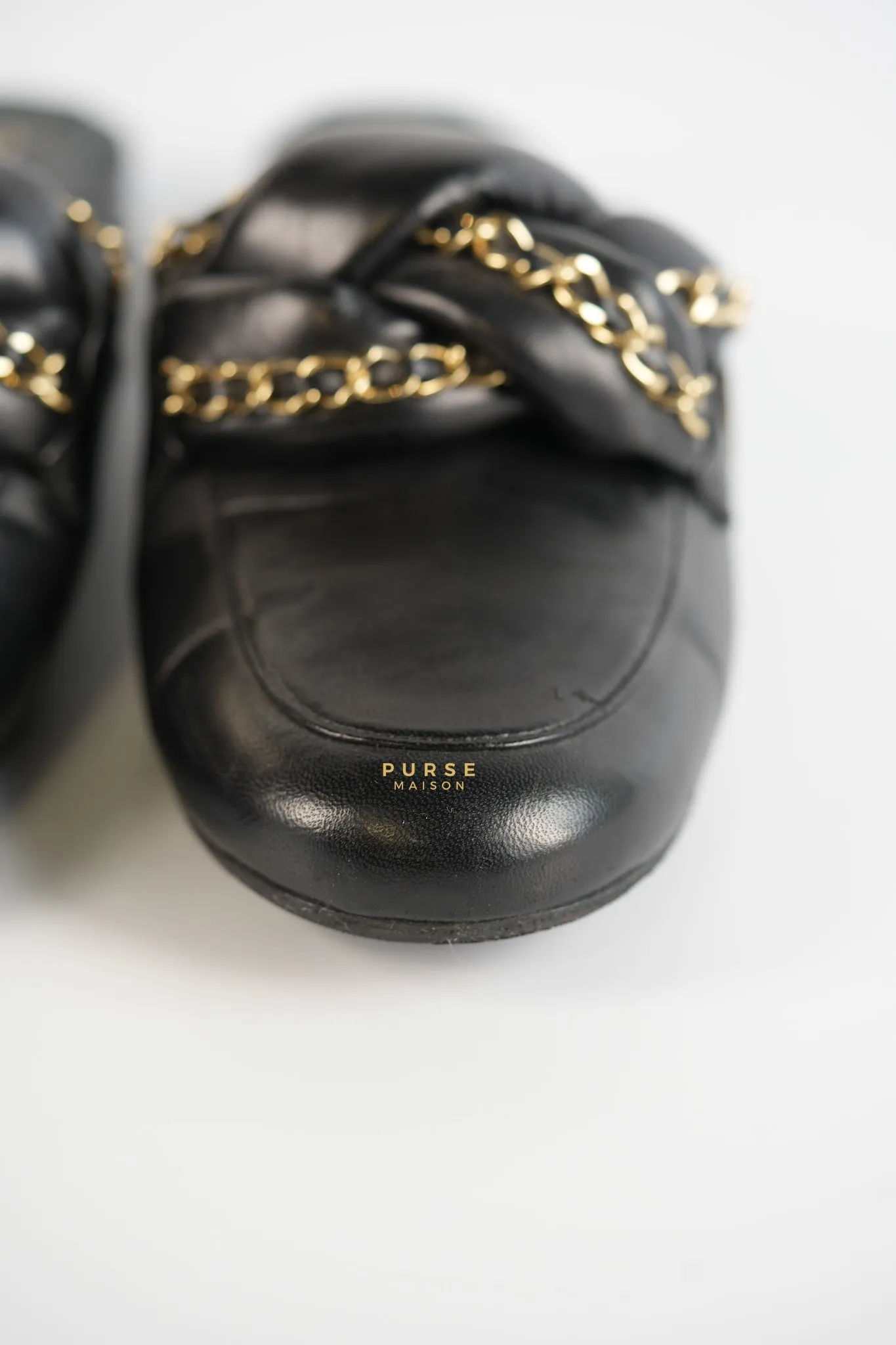 Braided Chain Mules in Black Leather Size 36.5 (23cm)