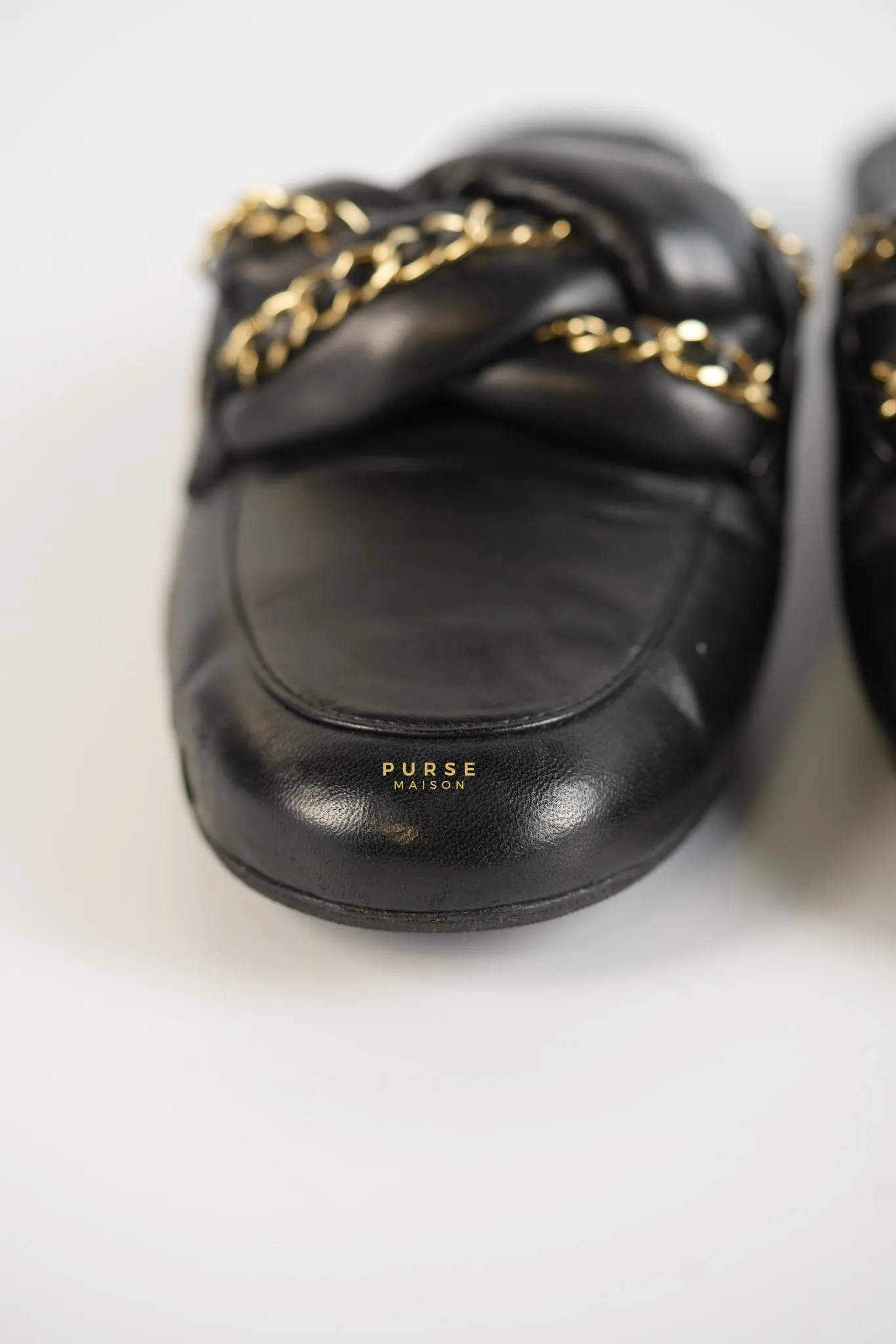 Braided Chain Mules in Black Leather Size 36.5 (23cm)