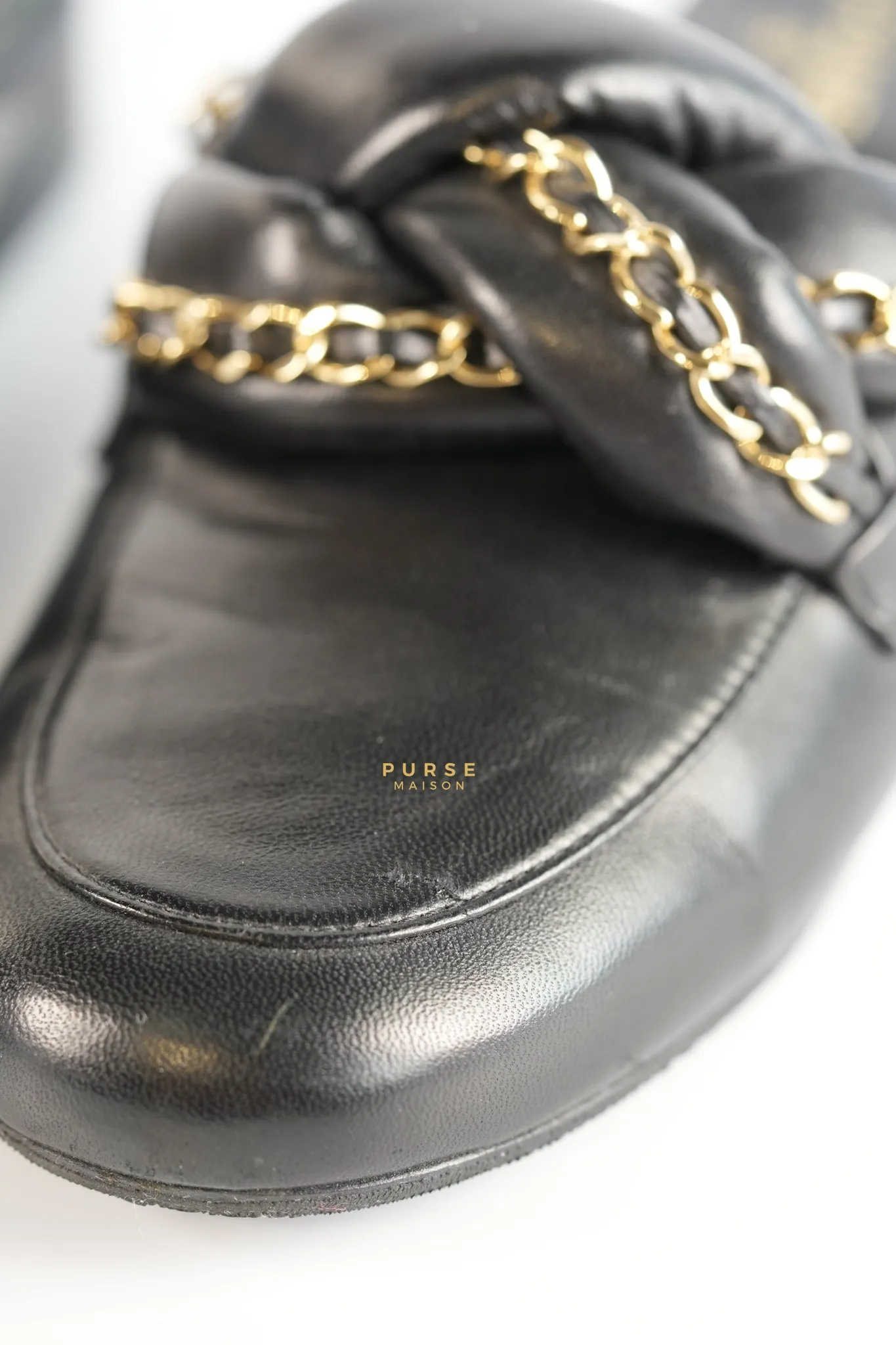 Braided Chain Mules in Black Leather Size 36.5 (23cm)