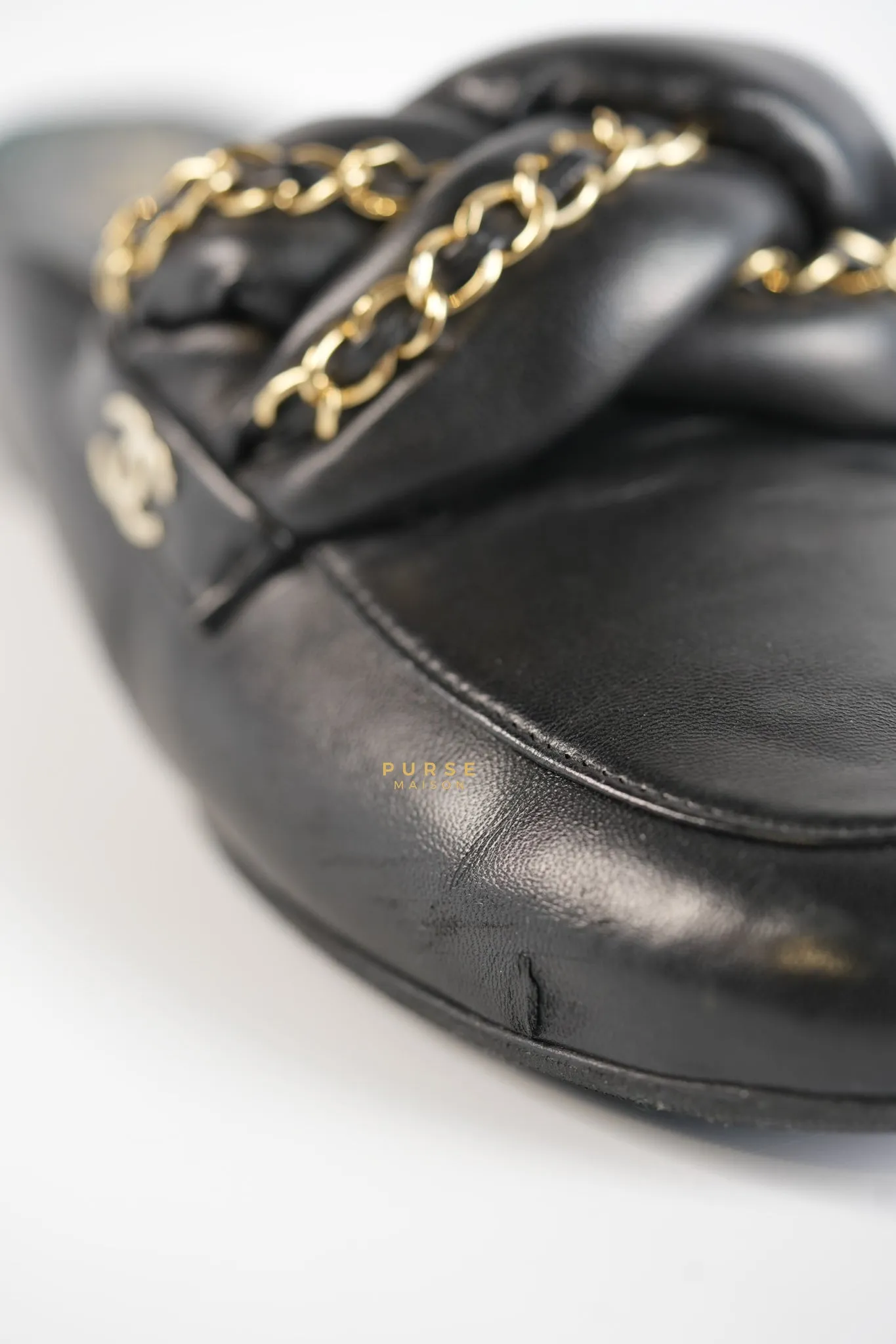 Braided Chain Mules in Black Leather Size 36.5 (23cm)