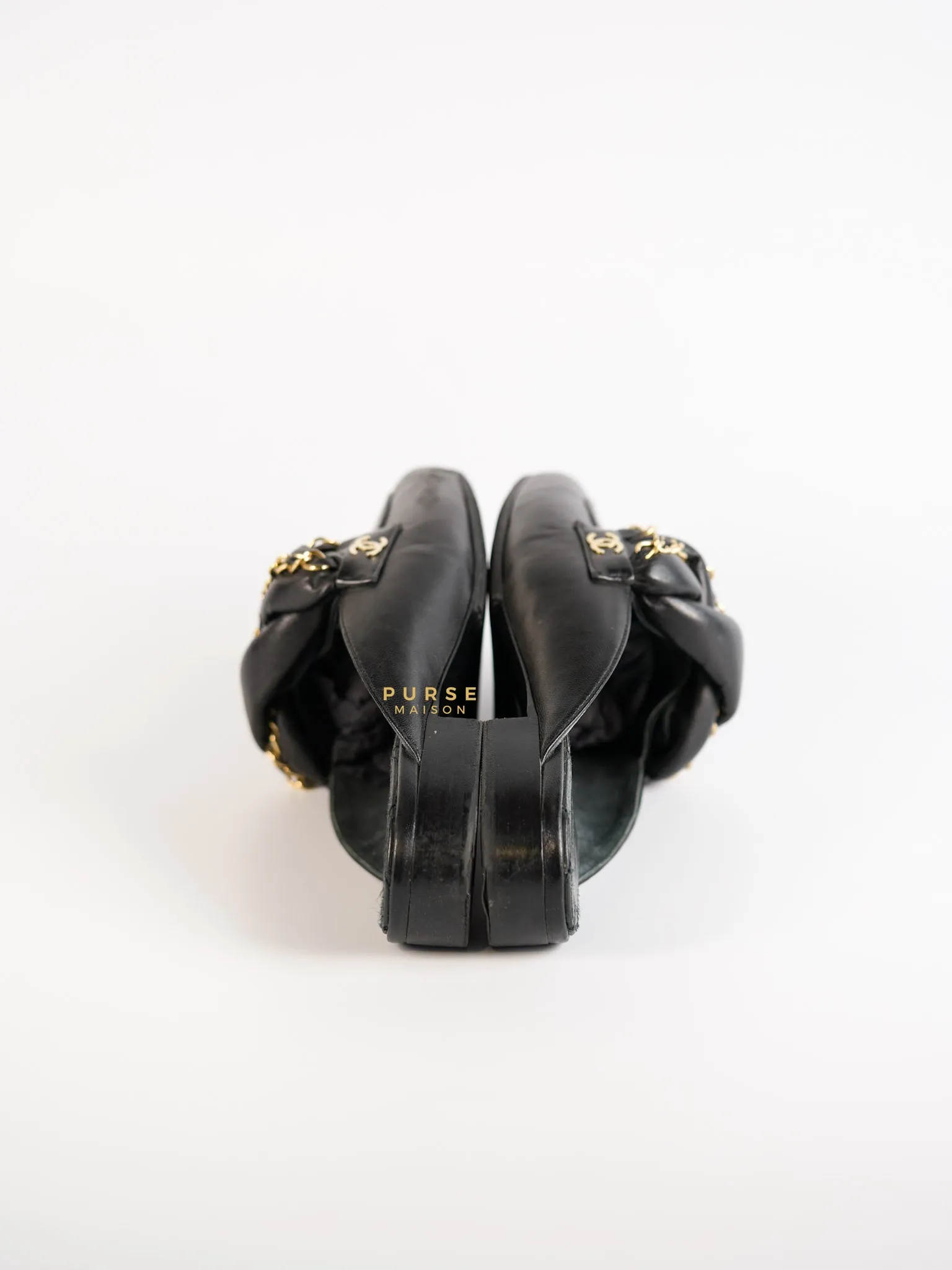 Braided Chain Mules in Black Leather Size 36.5 (23cm)