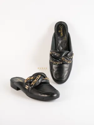 Braided Chain Mules in Black Leather Size 36.5 (23cm)