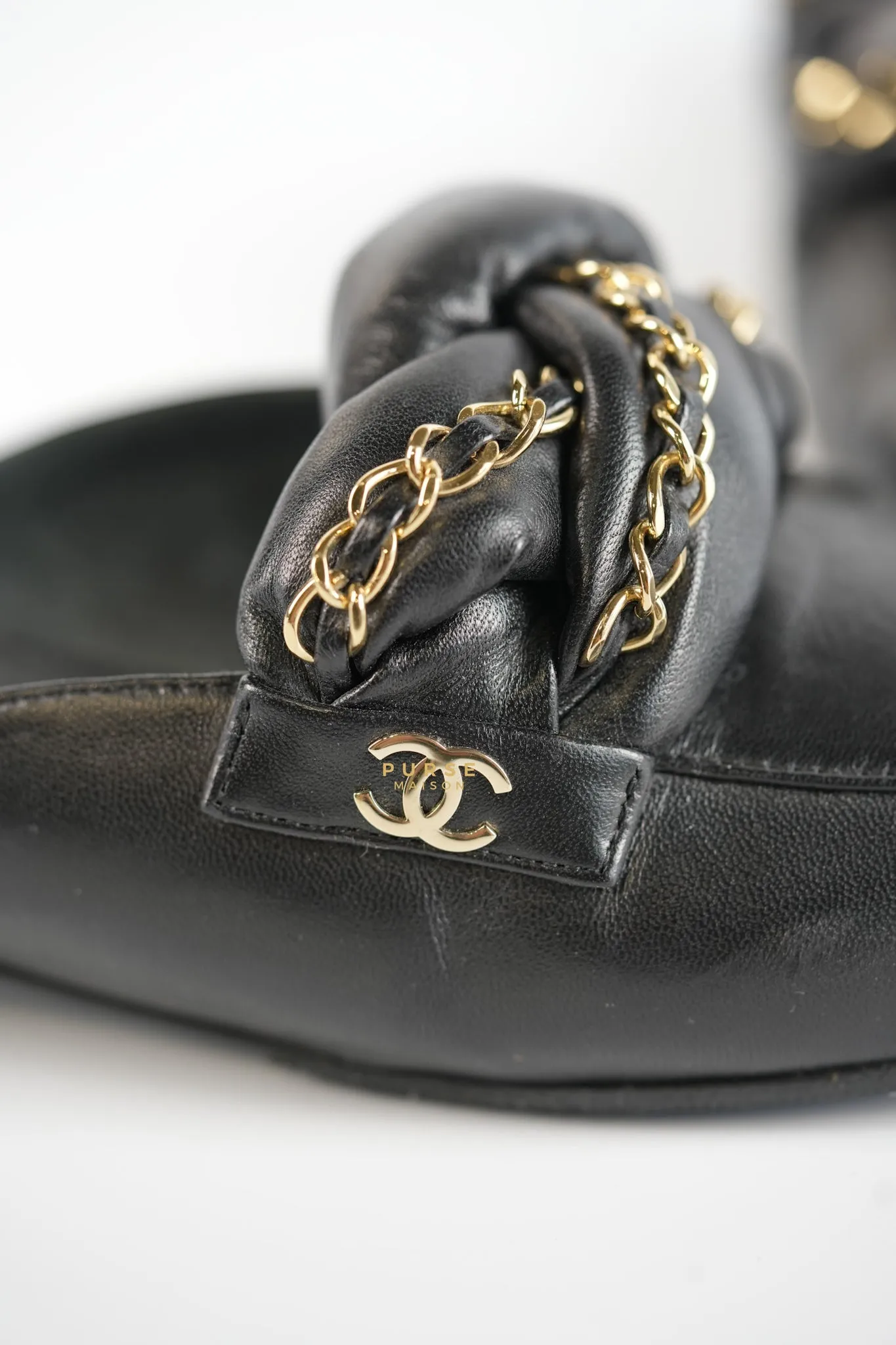 Braided Chain Mules in Black Leather Size 36.5 (23cm)