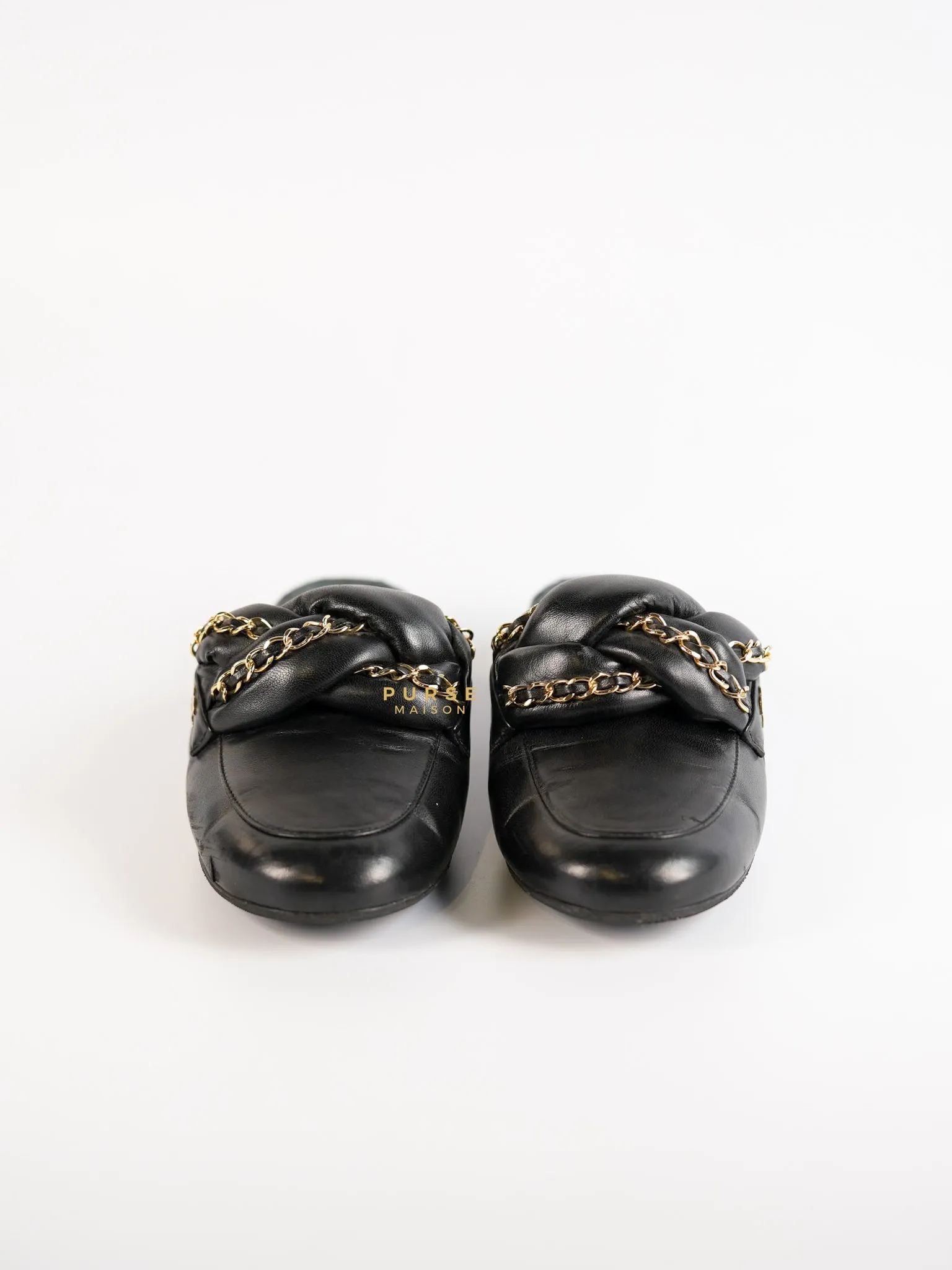 Braided Chain Mules in Black Leather Size 36.5 (23cm)