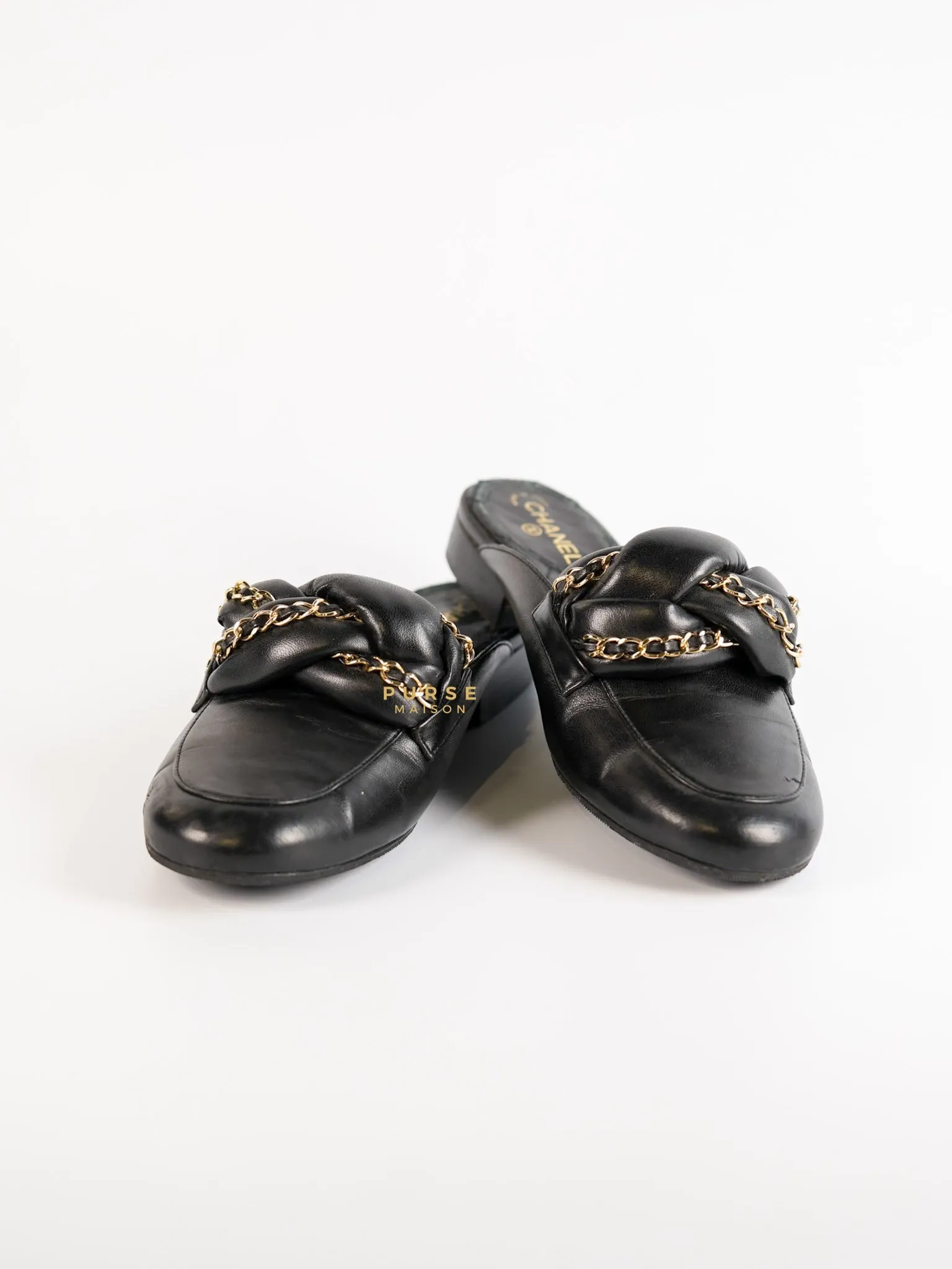 Braided Chain Mules in Black Leather Size 36.5 (23cm)