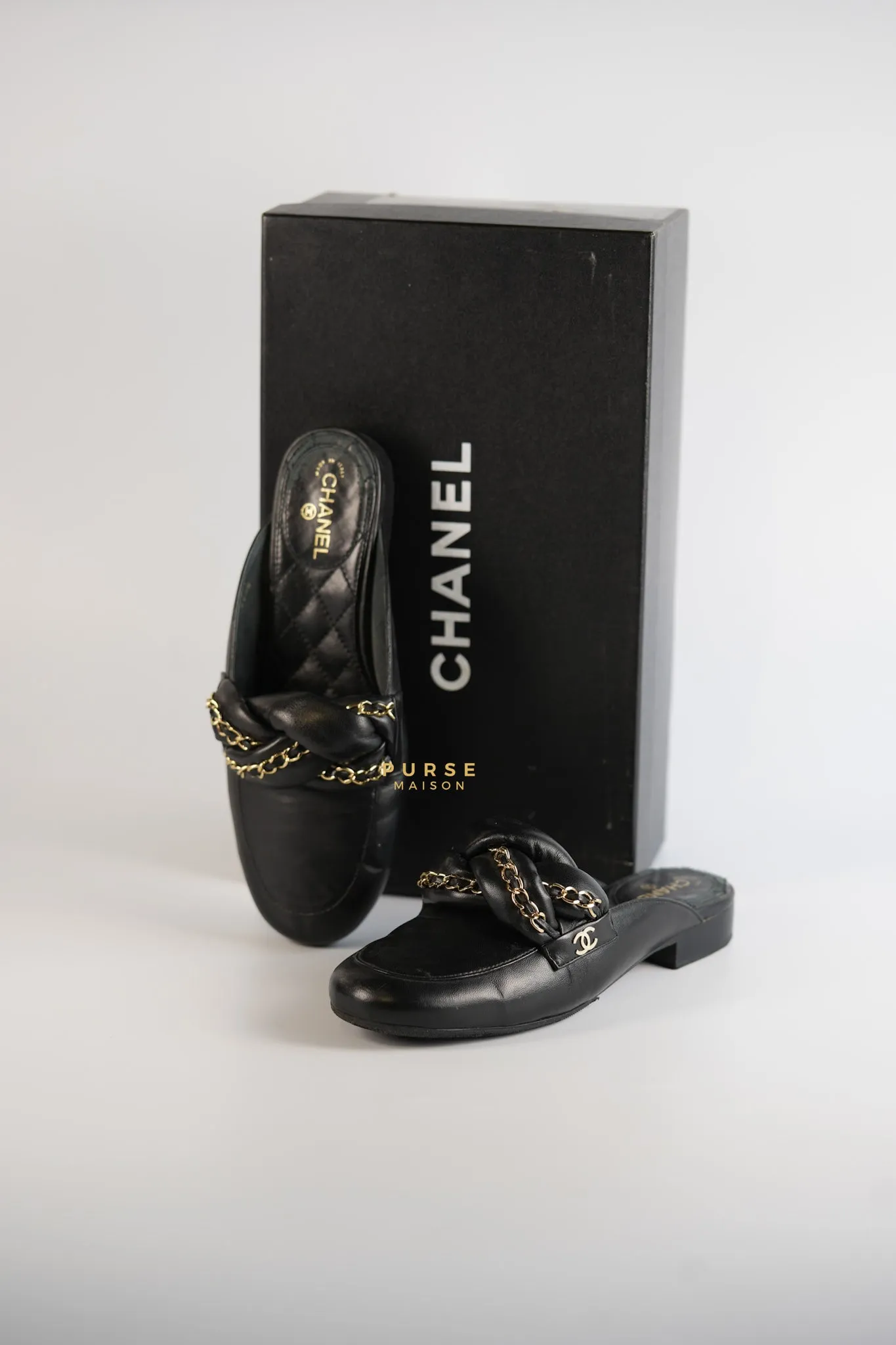Braided Chain Mules in Black Leather Size 36.5 (23cm)