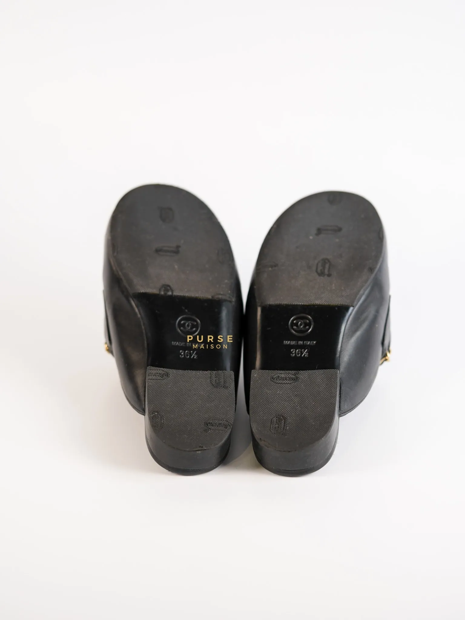 Braided Chain Mules in Black Leather Size 36.5 (23cm)