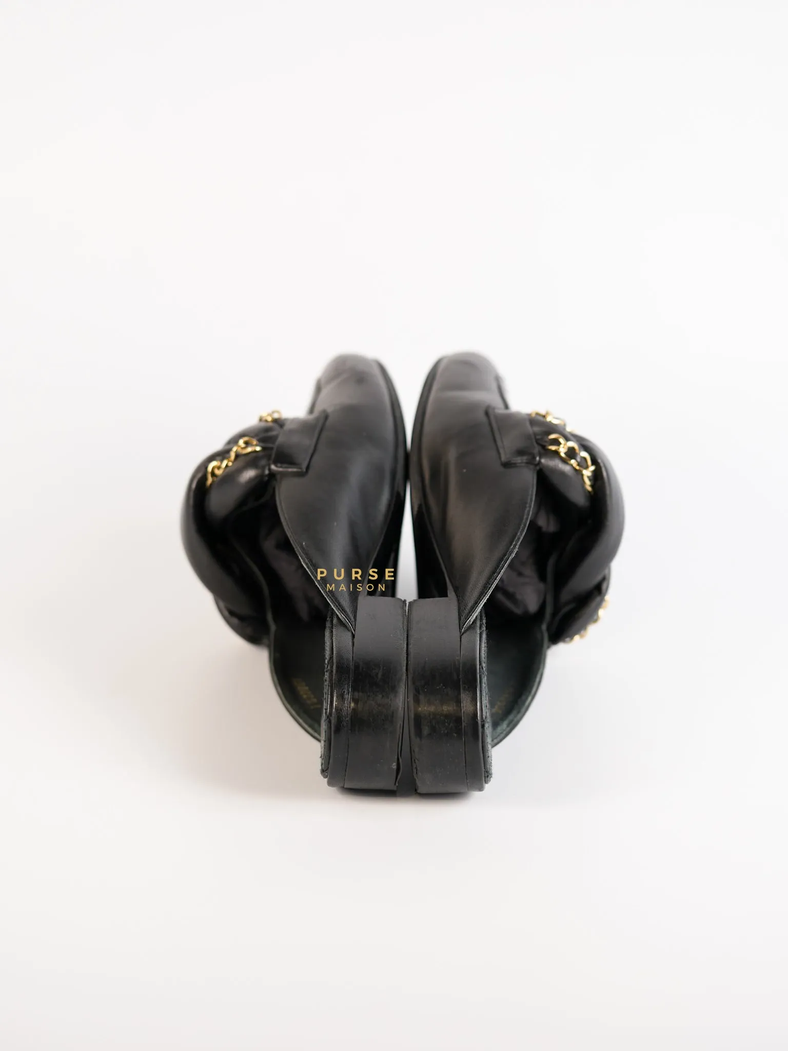 Braided Chain Mules in Black Leather Size 36.5 (23cm)